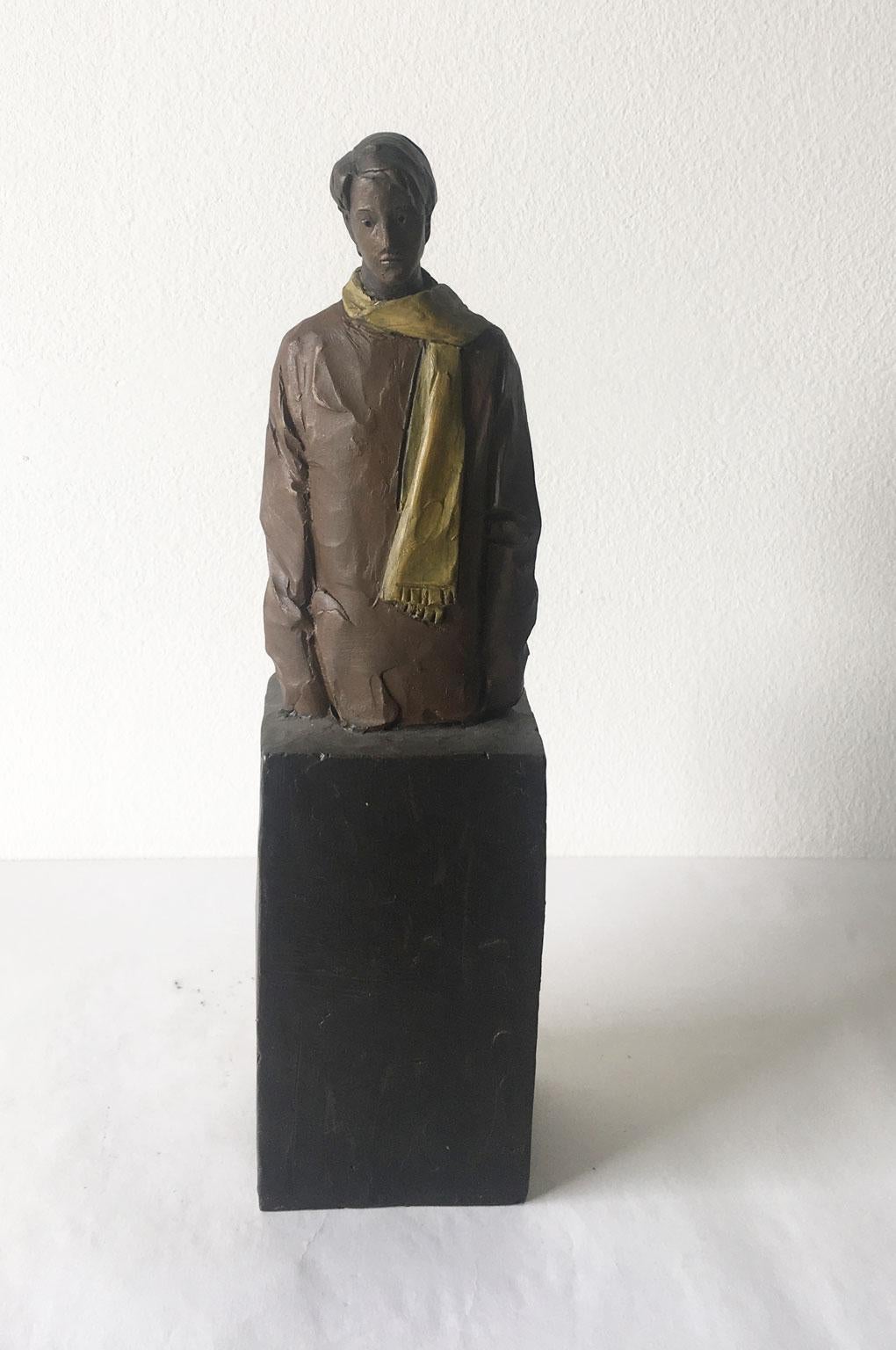 This intense bronze sculpture was made by the well known Italian artist, Aron Demetz, in 2004, Italy.
This is a lost wax bronze hand painted. The title is "Il grande freddo" translated in "The big winter"

Aron Demetz was born in 1972 in Selva di
