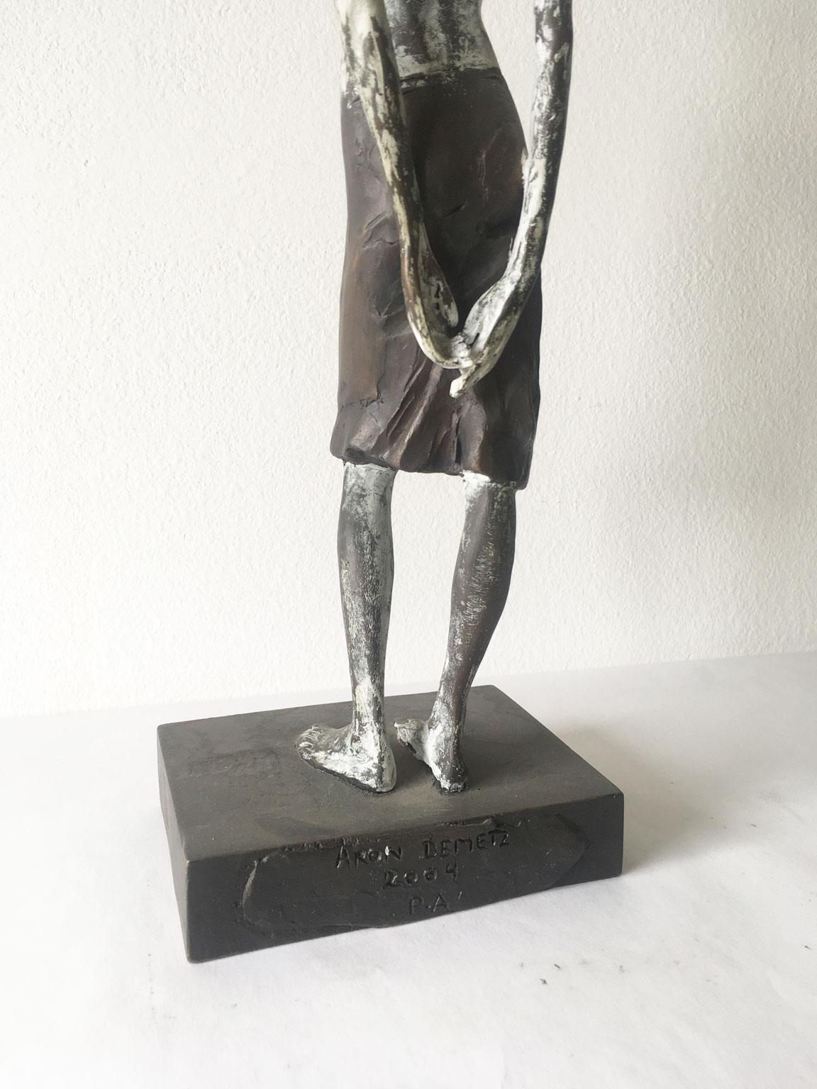 Italy Cast Lost Wax Woman Figurine Bronze Sculpture by Aron Demetz Guardando For Sale 12