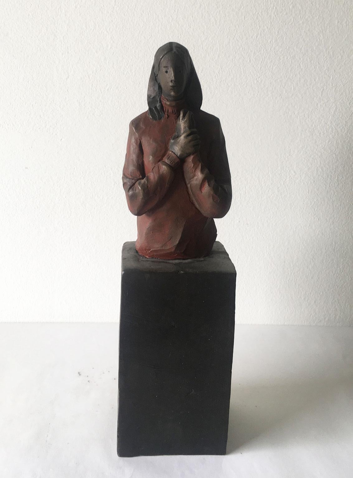This intense bronze sculpture was made by the well known Italian artist, Aron Demetz, in 2004, Italy.
This is a lost wax bronze hand painted. The title is 