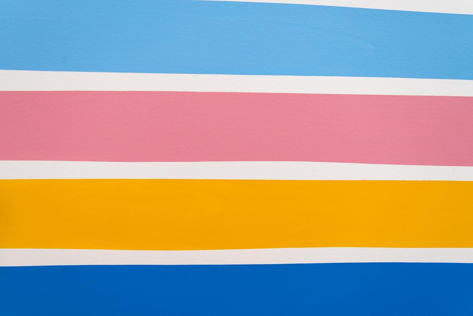12 Multicoloured Lines No.2 - bold, colorful, contemporary, acrylic on paper - Beige Abstract Painting by Aron Hill