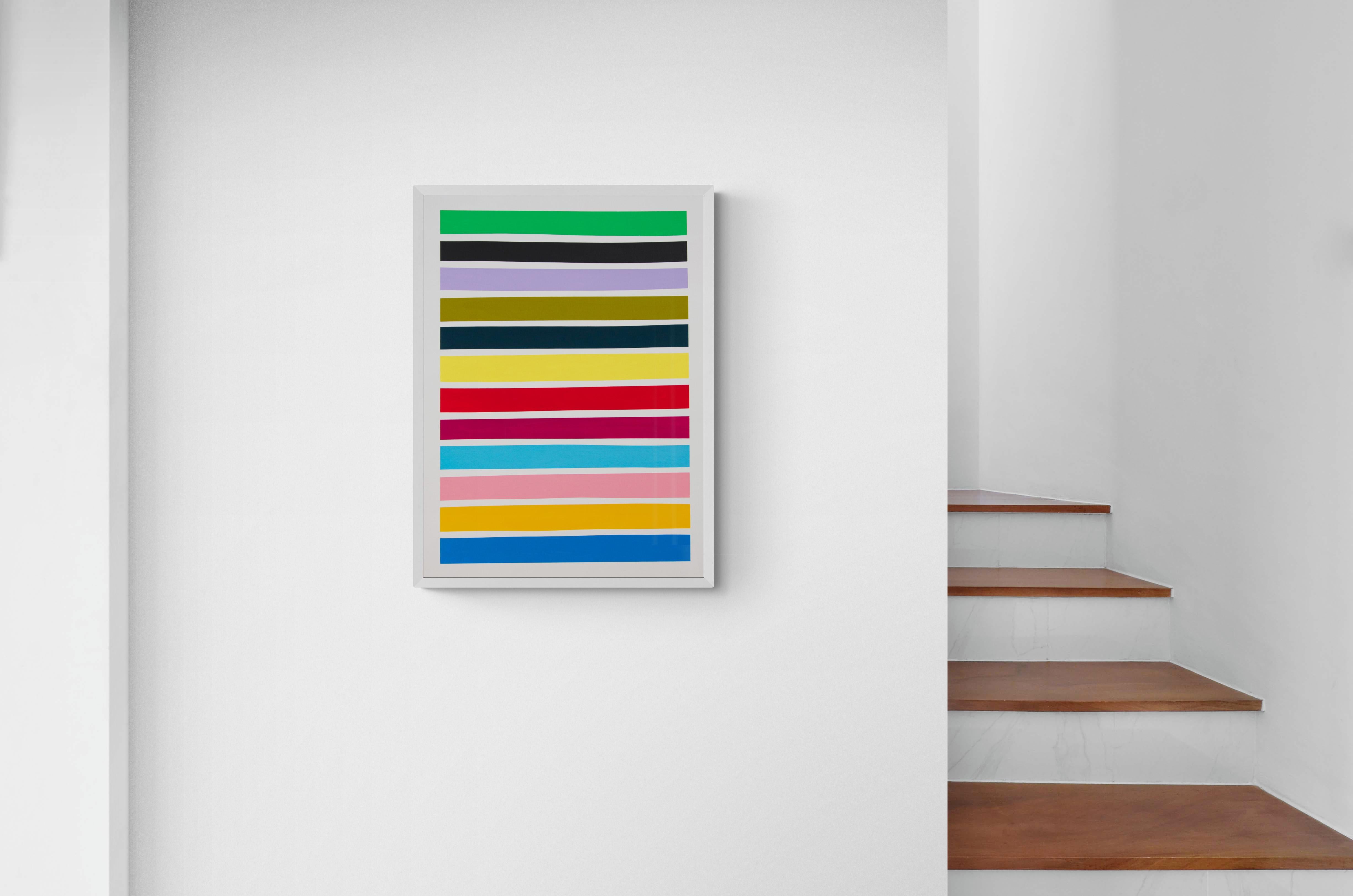 12 Multicoloured Lines No.2 - bold, colorful, contemporary, acrylic on paper For Sale 1