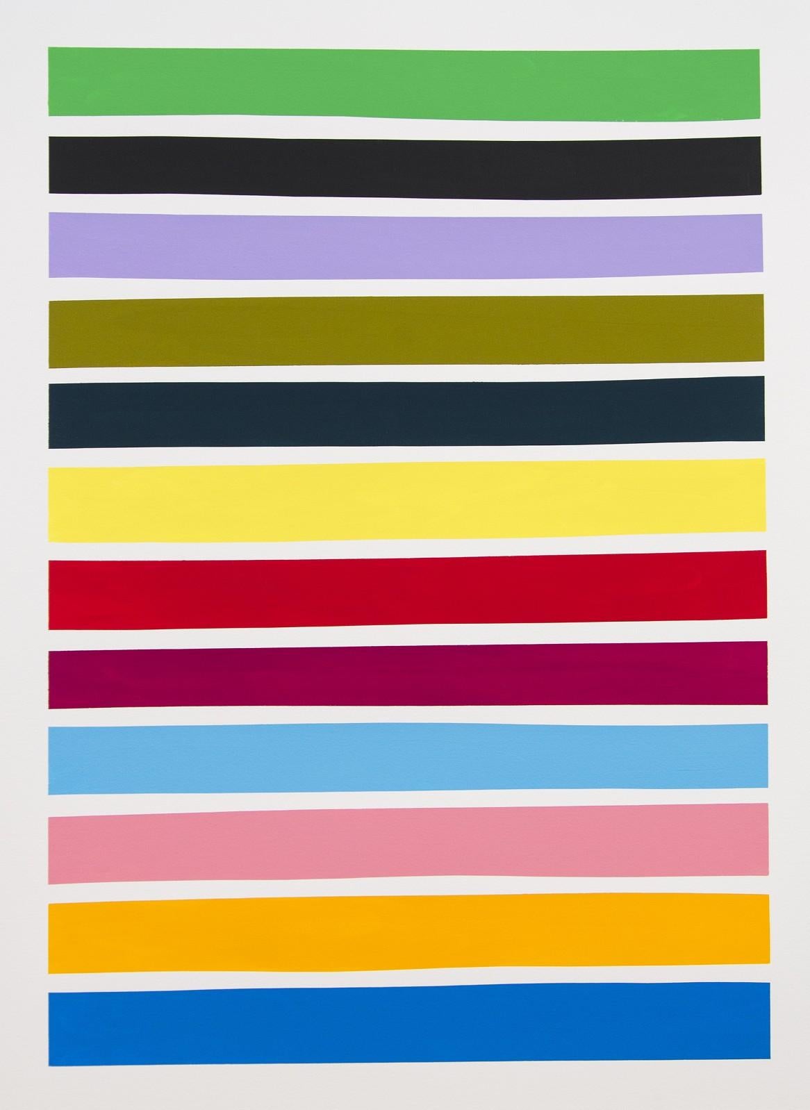 Aron Hill Abstract Painting - 12 Multicoloured Lines No.2 - bold, colorful, contemporary, acrylic on paper