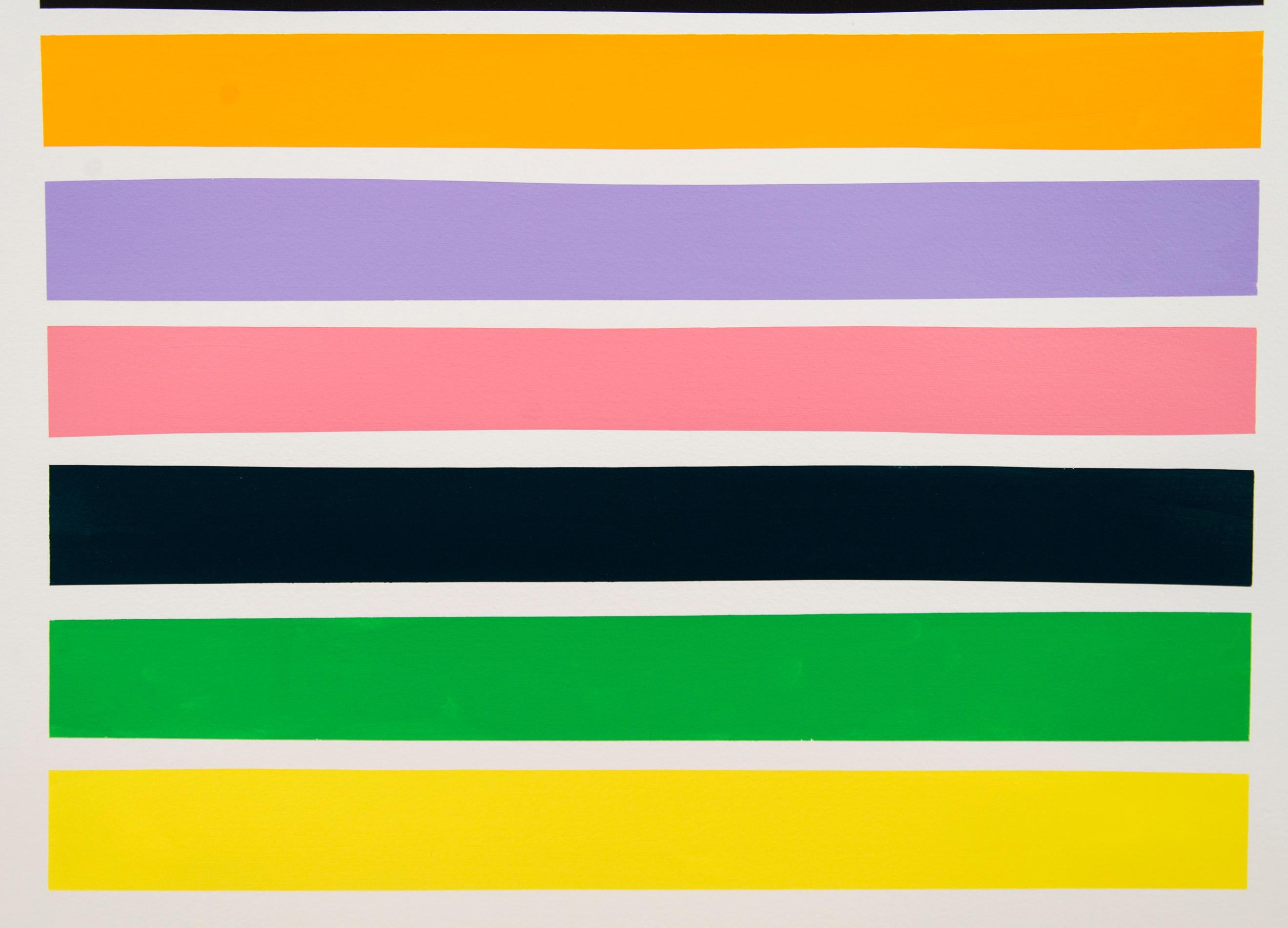 12 Multicoloured Lines No.4 - bold, colorful, contemporary, acrylic on paper - Contemporary Painting by Aron Hill