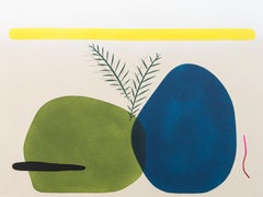 2 Shadowed Palms with Red/Pink Line - colorful, flora, abstract shapes on canvas