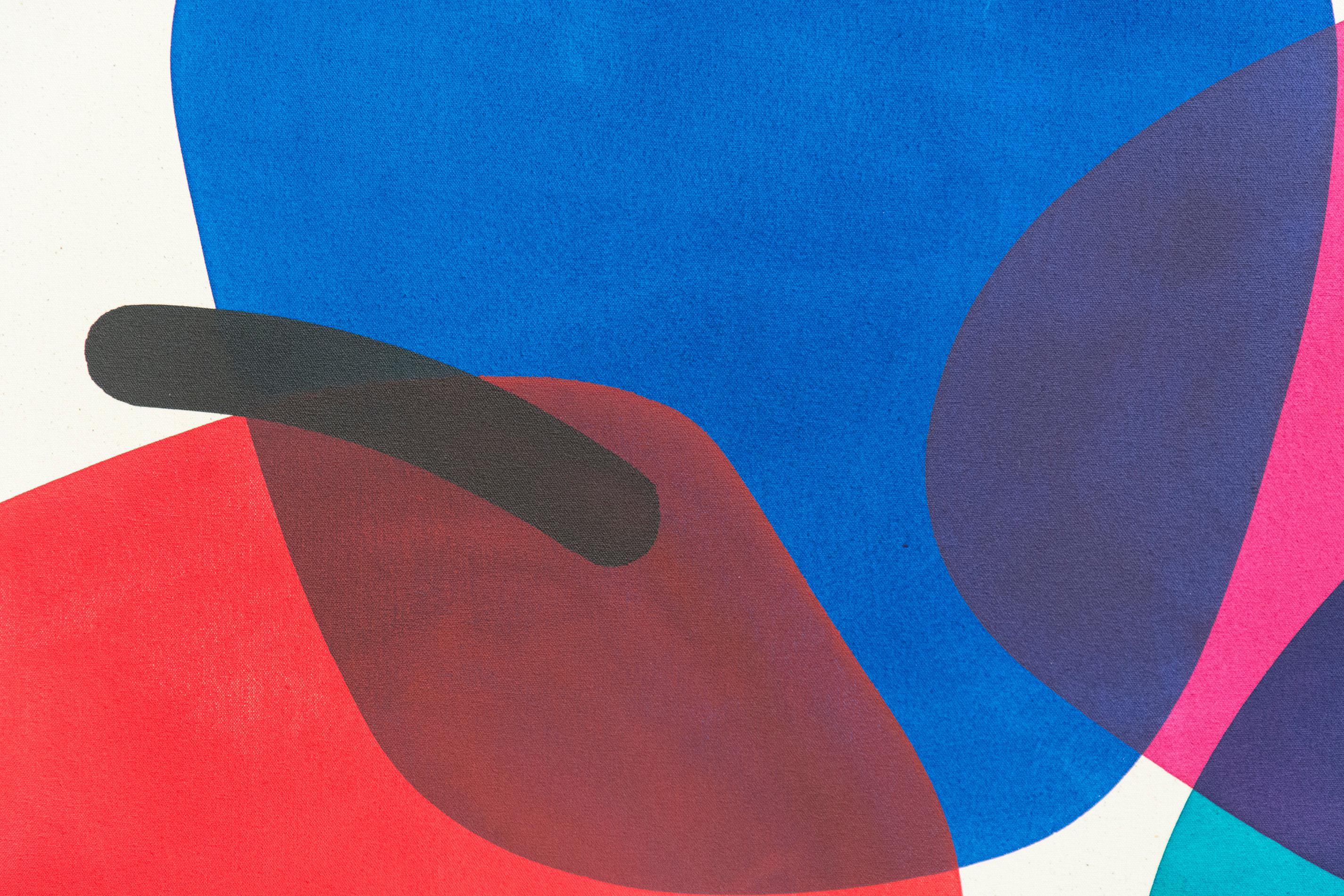 2 Yellow Suns with Red and Blue - Circular, oblong, and arched forms - Painting by Aron Hill