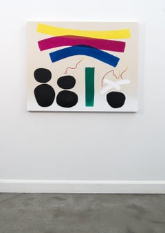 5 Rocks with Rainbow - bright, colorful, intersecting shapes, abstract on canvas