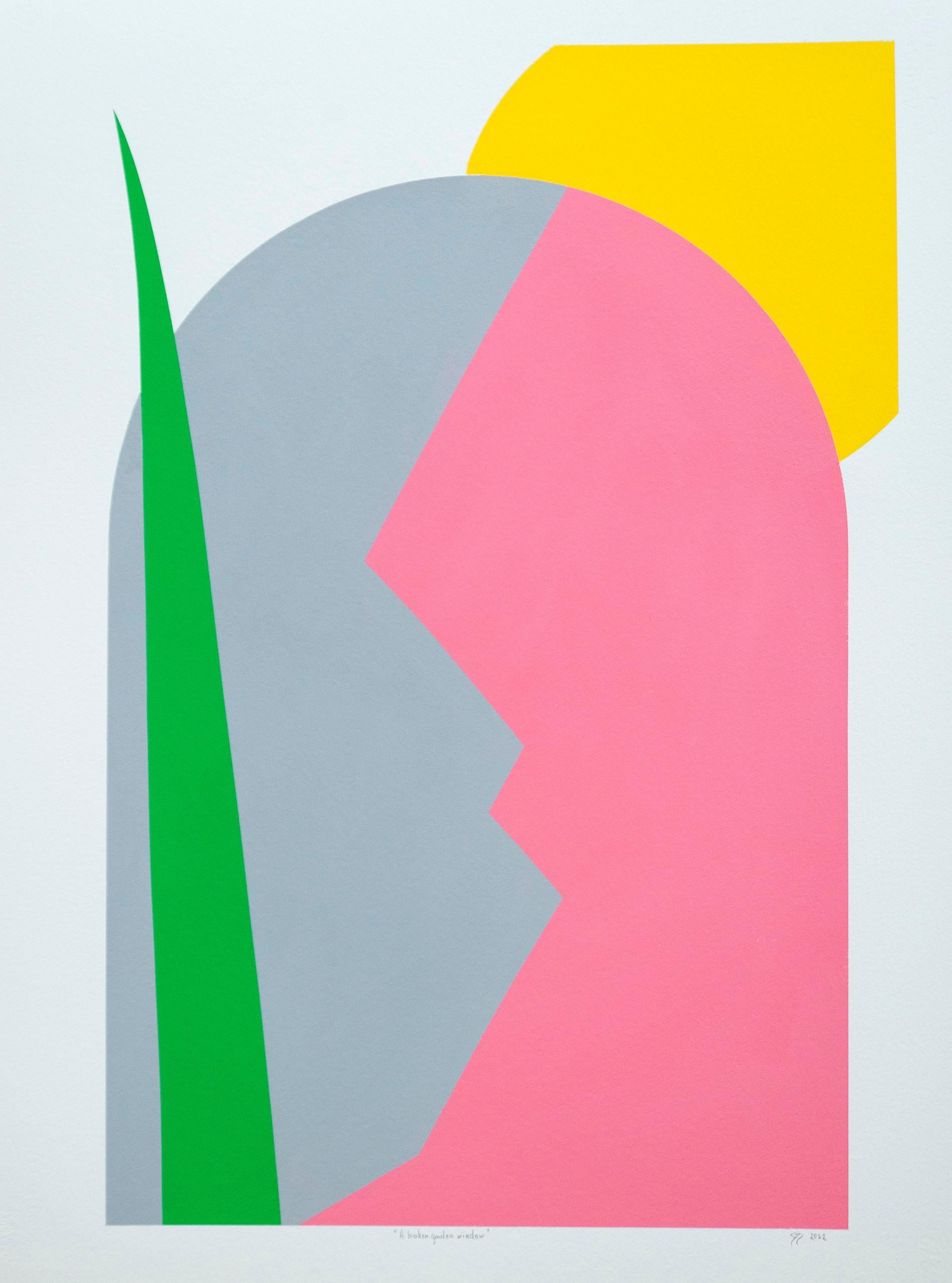 A Broken Garden Window - bright, bold, colorful, contemporary, acrylic on paper – Painting von Aron Hill