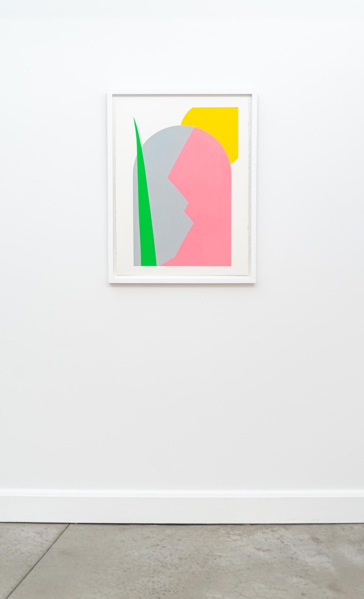 A Broken Garden Window - bright, bold, colorful, contemporary, acrylic on paper (Beige), Abstract Painting, von Aron Hill