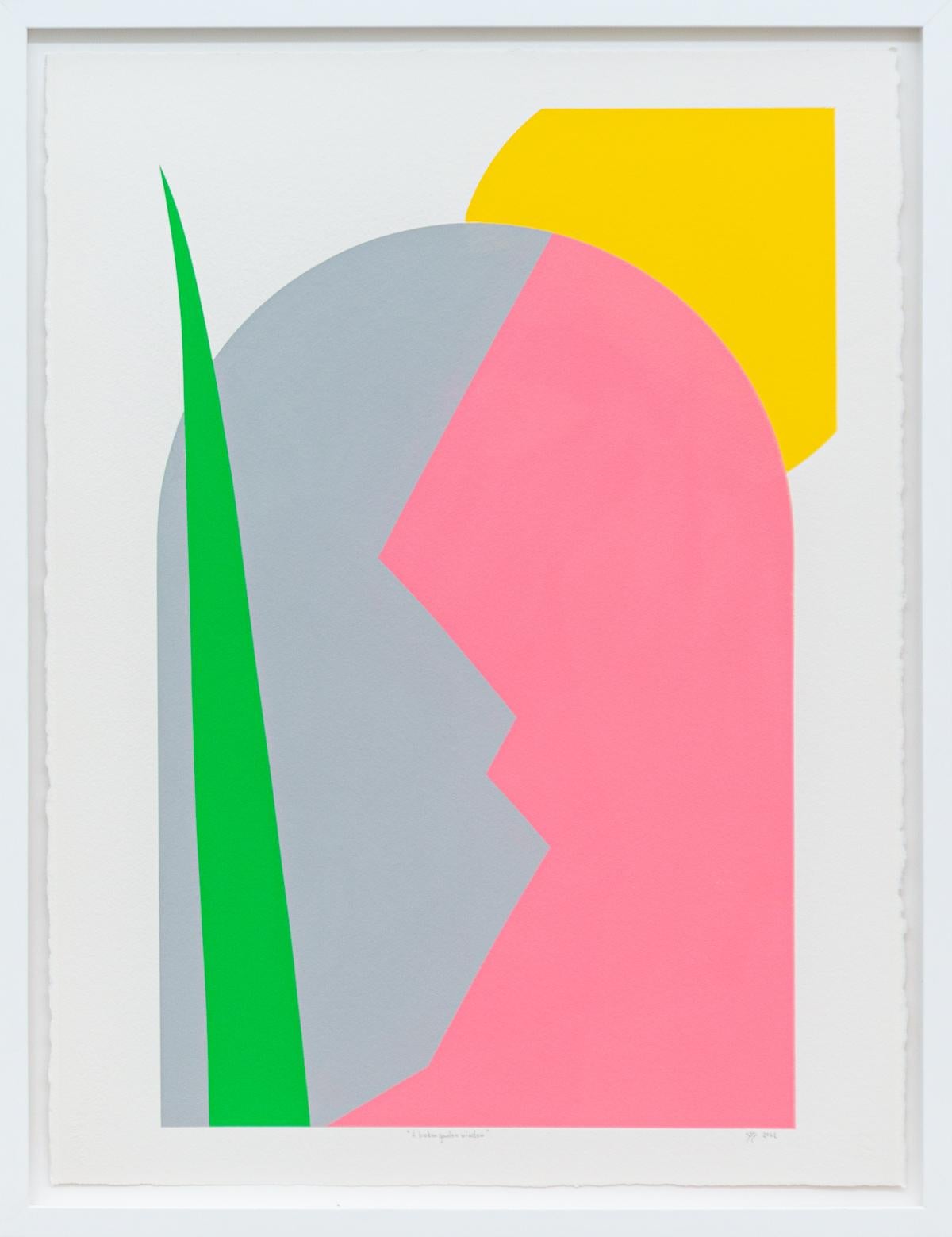 Aron Hill Abstract Painting – A Broken Garden Window - bright, bold, colorful, contemporary, acrylic on paper