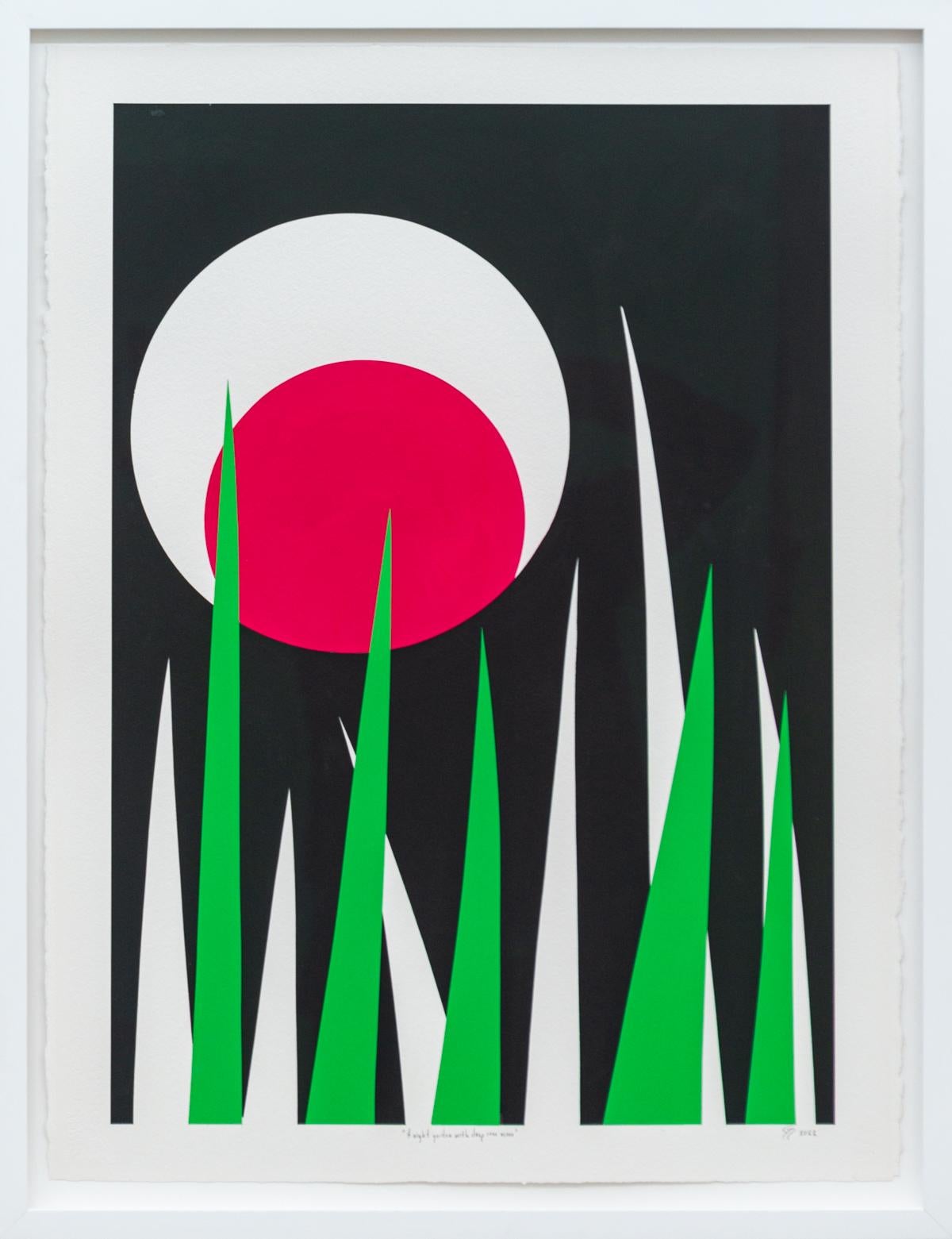 Aron Hill Abstract Painting - A Night Garden with Deep Rose Moon  - bold, minimal, abstract, acrylic on paper