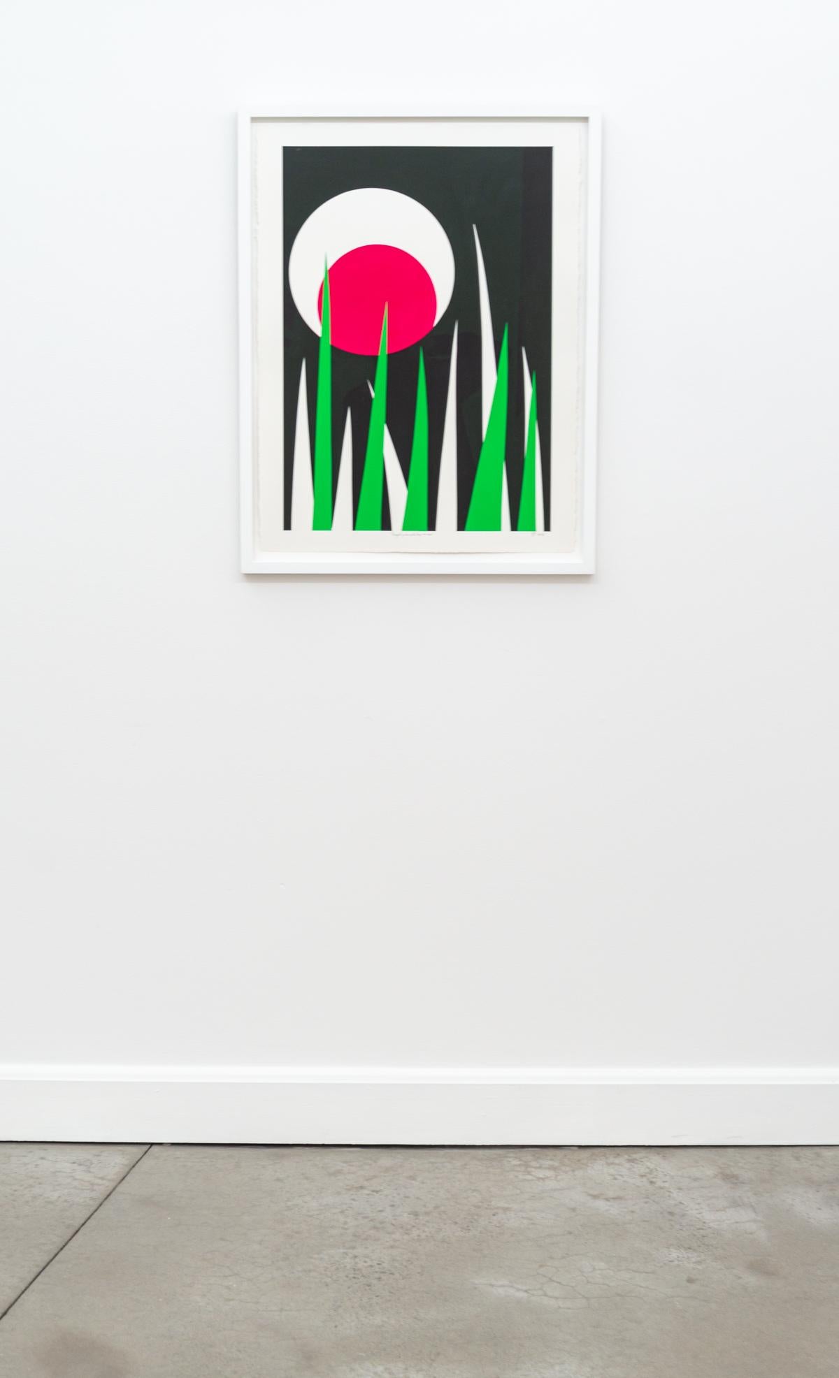 A Night Garden with Deep Rose Moon  - bold, minimal, abstract, acrylic on paper - Contemporary Painting by Aron Hill