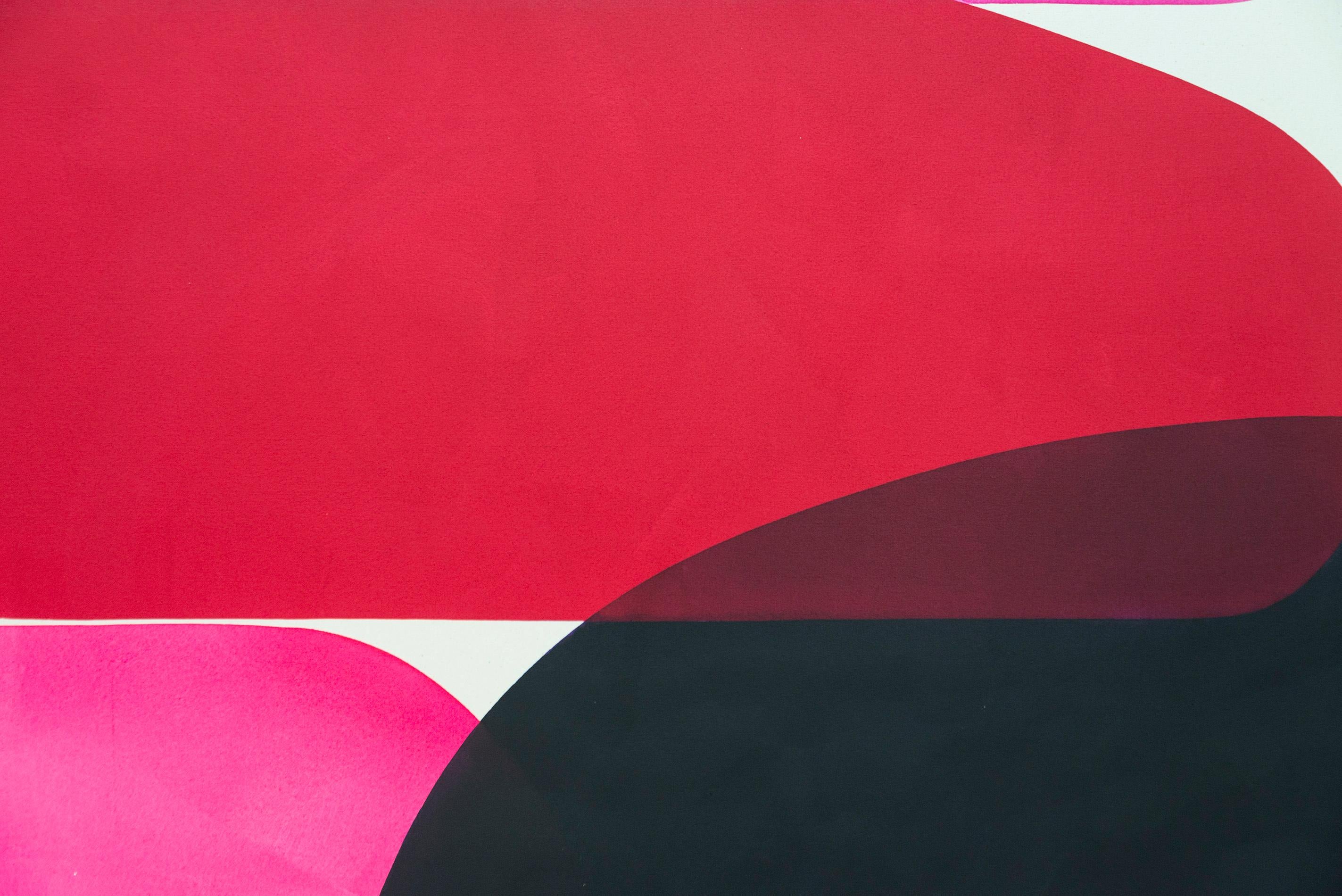 Les compositions graphiques dynamiques d'Aron Hill ont été inspirées par le travail des modernistes canadiens tardifs comme Jack Bush. Les formes minimalistes et les couleurs audacieuses continuent de caractériser leur nouveau travail. Dans cette