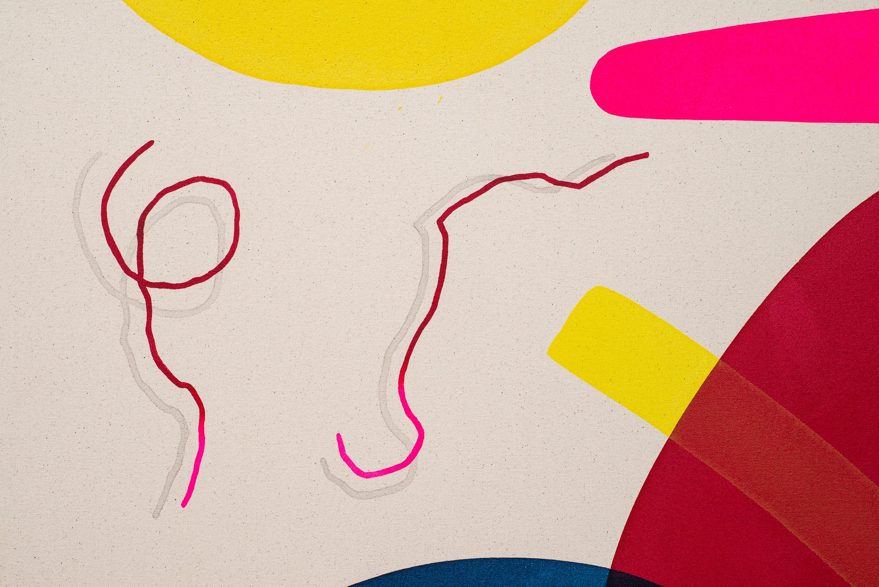 Peinture de fond pour une fête d'été n°1 - formes colorées et abstraites, acrylique sur toile en vente 2