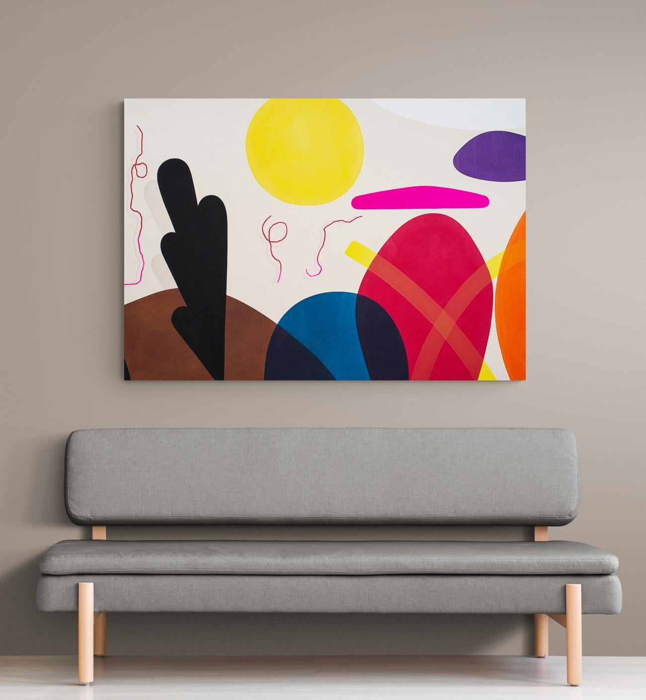 Backdrop for a Summer Party #1 - colorful, abstract shapes, acrylic on canvas For Sale 6