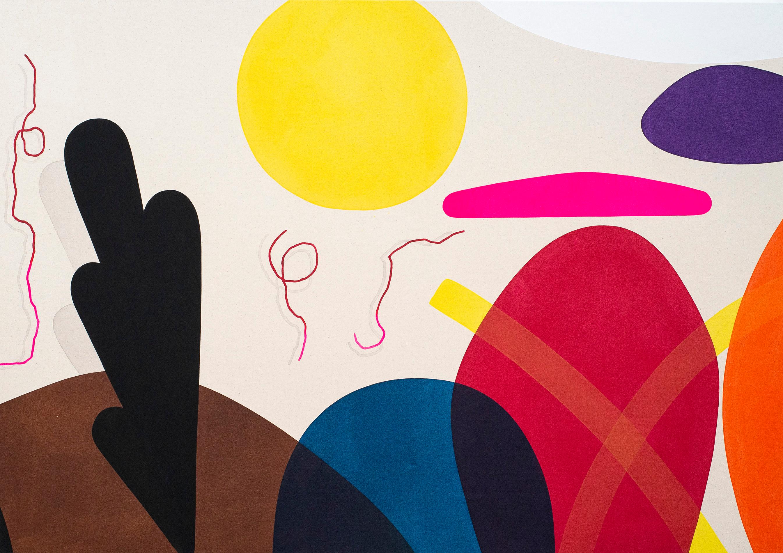 Peinture de fond pour une fête d'été n°1 - formes colorées et abstraites, acrylique sur toile - Painting de Aron Hill