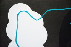 Black Painting with White Cloud - playful intersecting abstract shapes on canvas