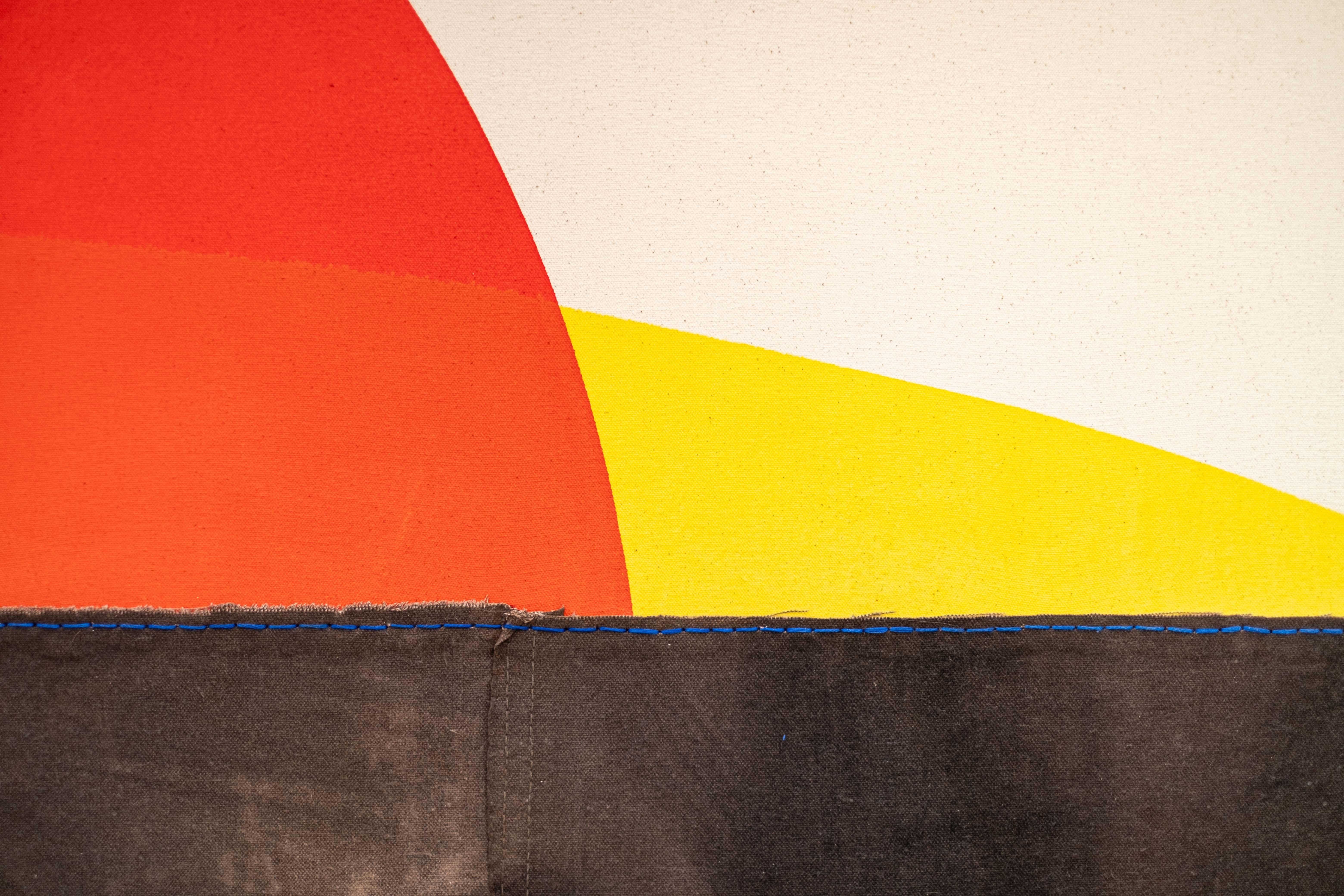 Sol rojo sangre con luna sobre 4 rocas - abstracto, paisaje, acrílico sobre lienzo en venta 5