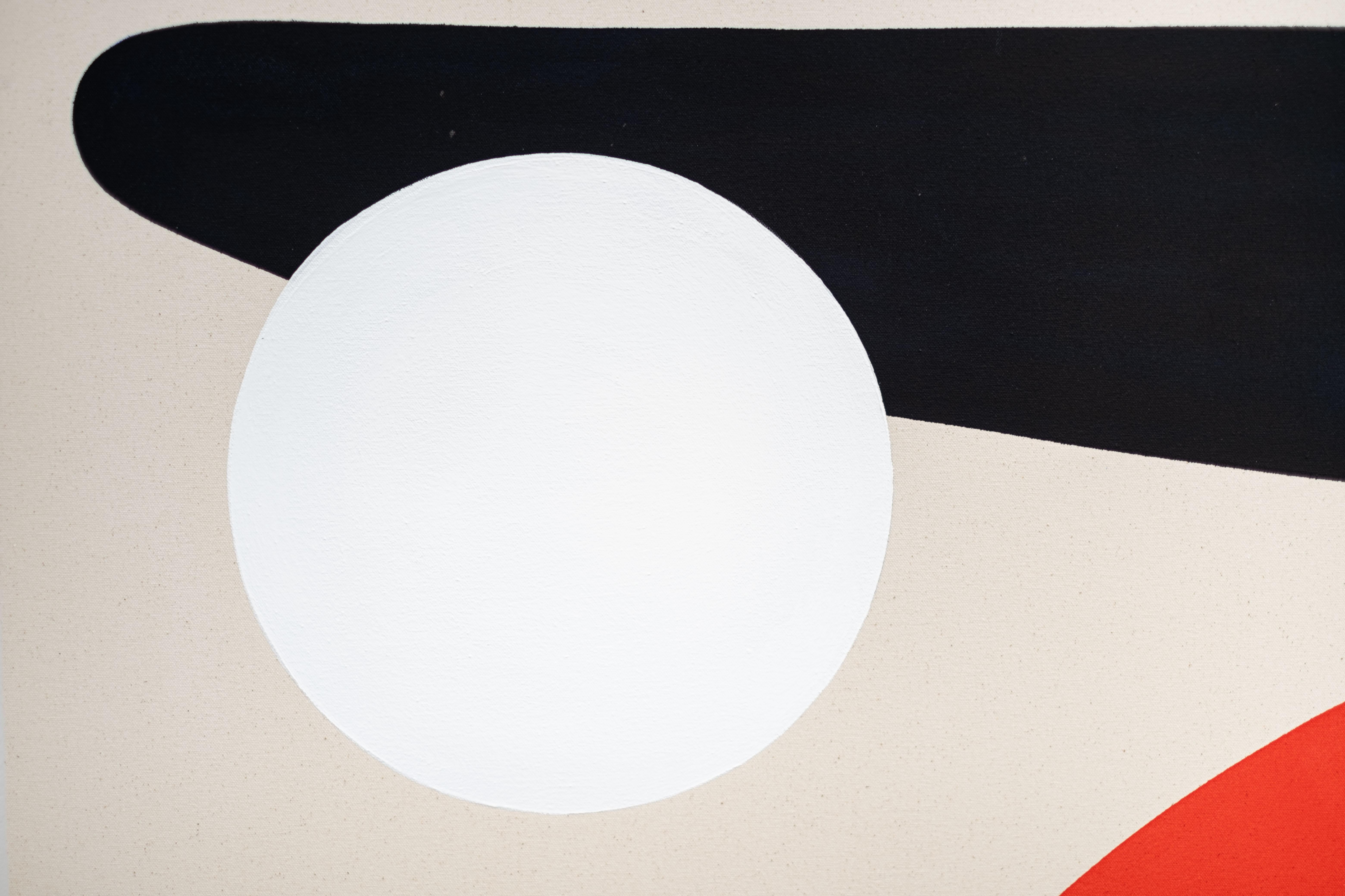 Sol rojo sangre con luna sobre 4 rocas - abstracto, paisaje, acrílico sobre lienzo en venta 4