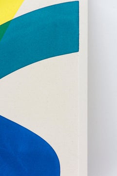 Blue Monumental with Black Shape - colorful, abstract shapes, acrylic on canvas