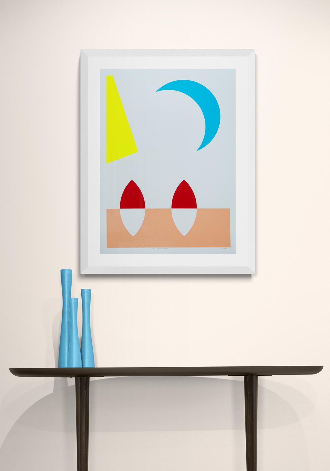 Bright Night Sky with Moon - colorful, minimalist, abstract, acrylic on paper For Sale 2