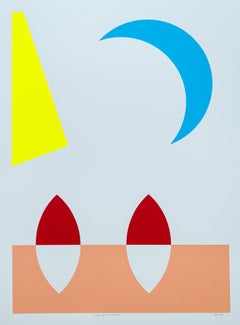 Bright Night Sky with Moon - Abstract Acrylic on Paper, 2010s, Unframed