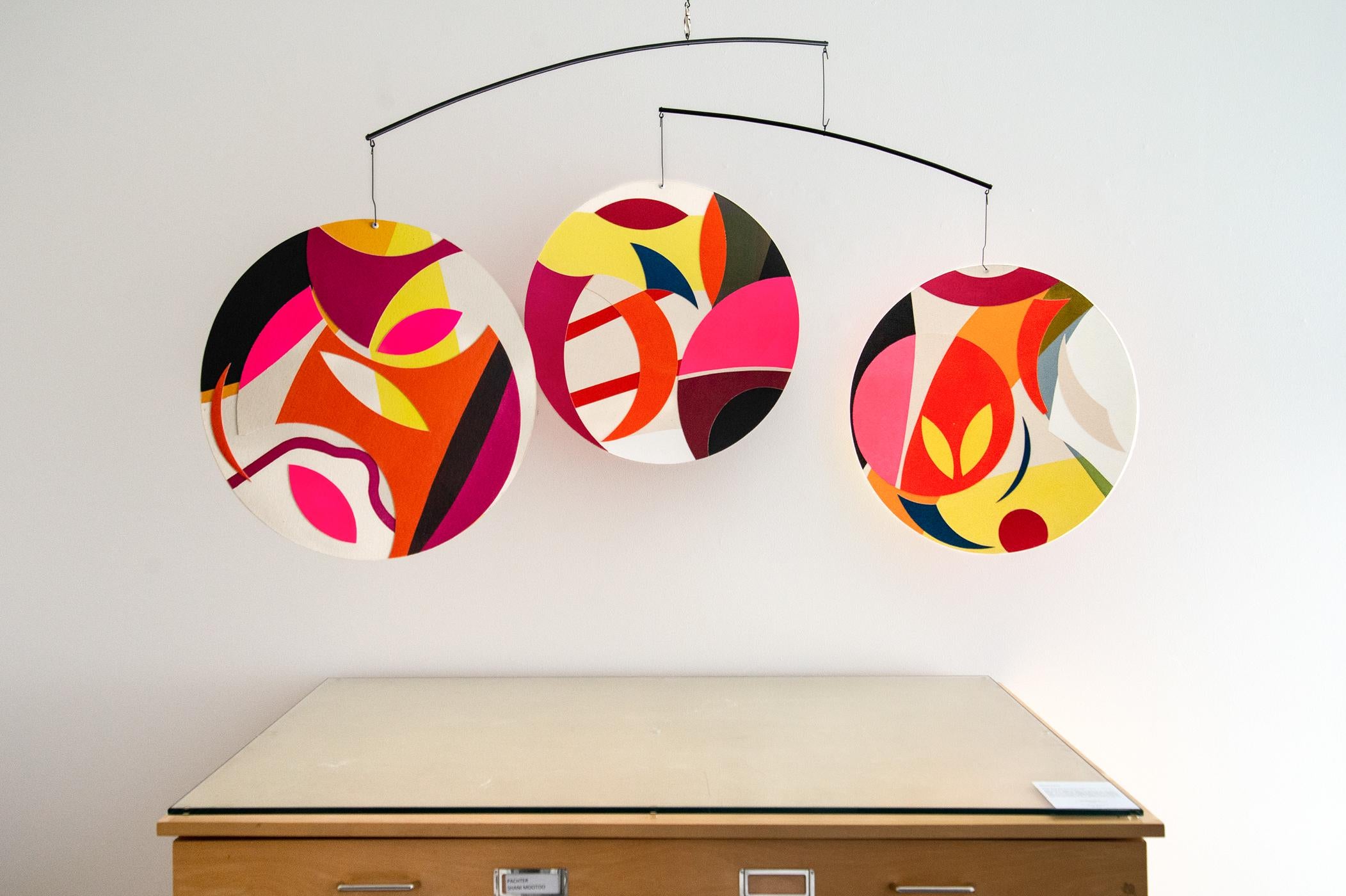 Collaged Geometric Disc Mobile - Abstract, Colourful, Canvas and Board Mobile For Sale 8
