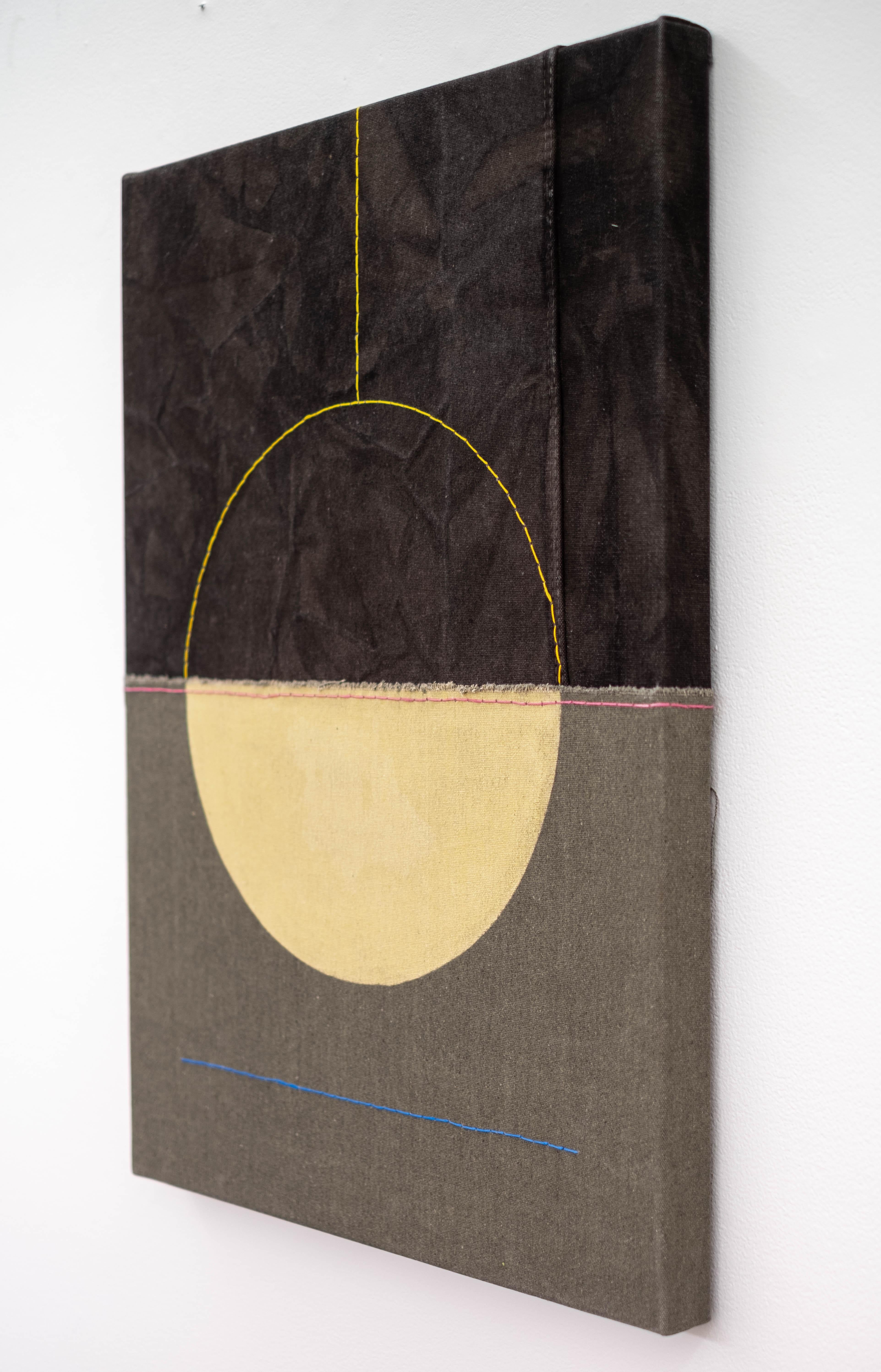 Half Sun Half Sun - dunkle, abstrakte Formen, Acryl, Tinte und Collage auf Leinwand (Abstrakt), Painting, von Aron Hill