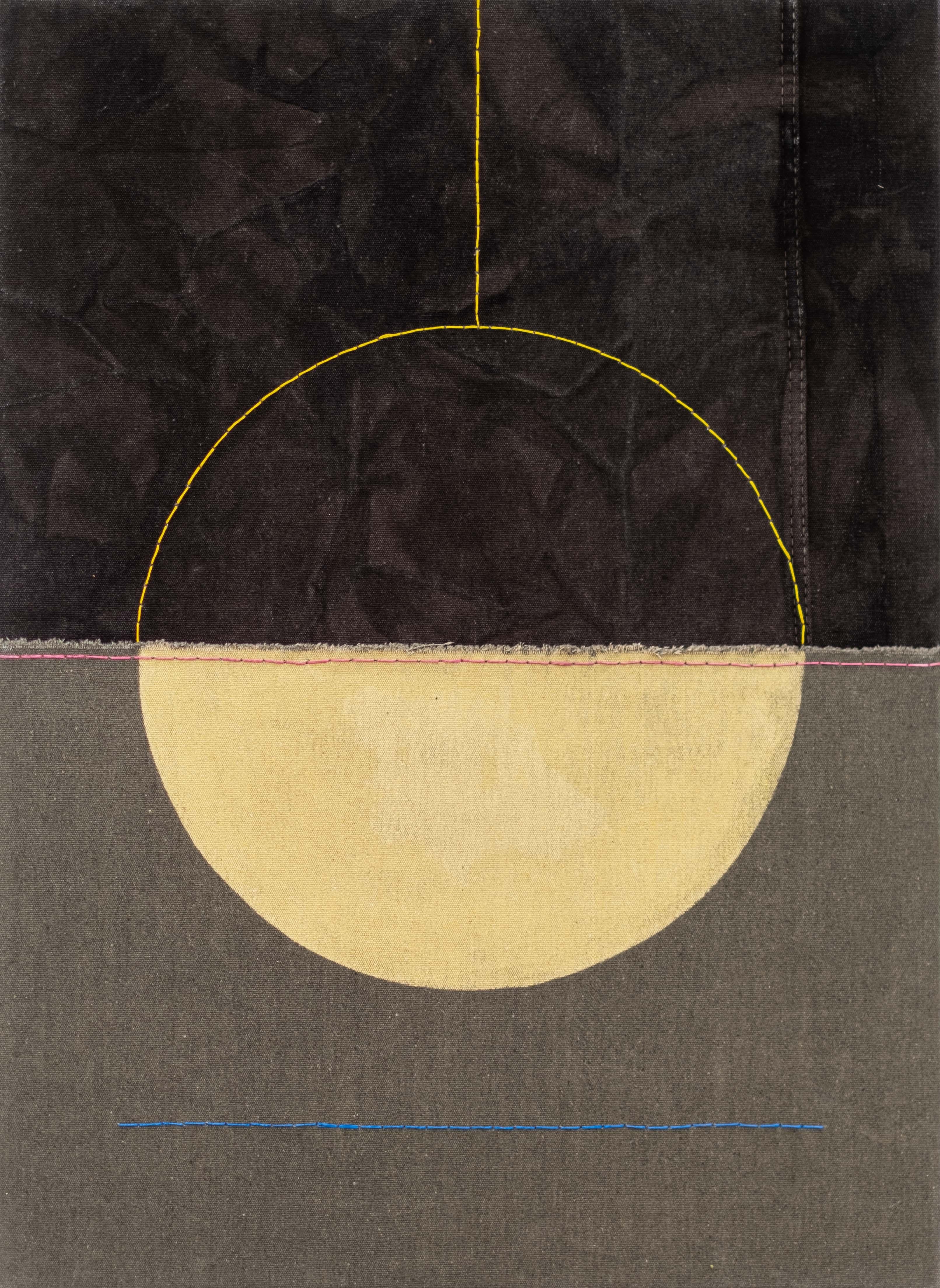 Abstract Painting Aron Hill - Half Sun Half Sun - formes abstraites et sombres, acrylique, encre et collage sur toile