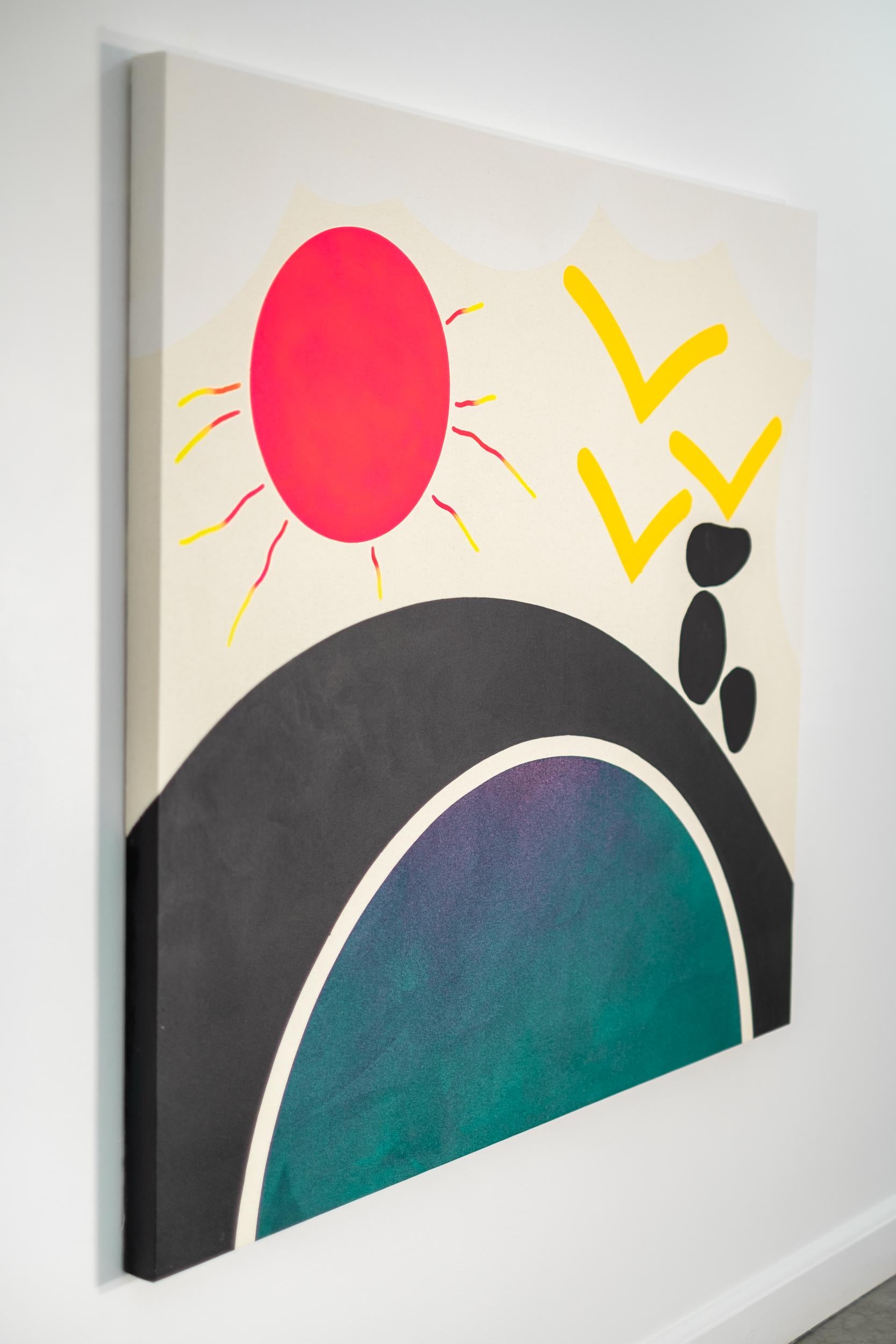 Sole caldo con uccelli - minimalista, contemporaneo, astratto, acrilico su tela - Painting di Aron Hill