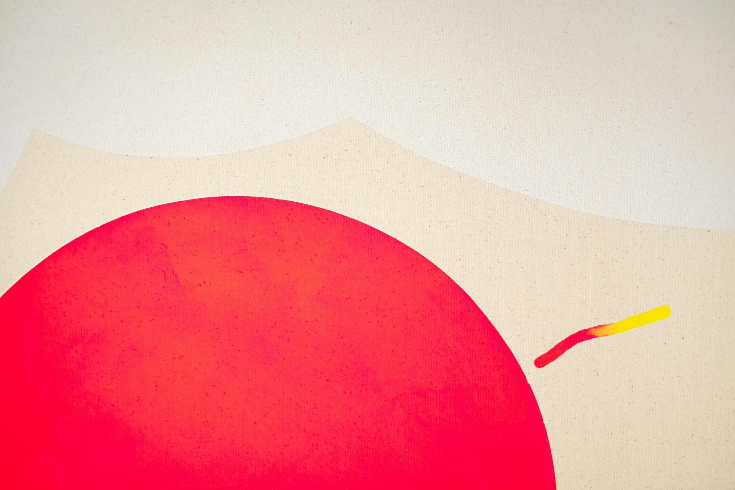 Sole caldo con uccelli - minimalista, contemporaneo, astratto, acrilico su tela in vendita 4