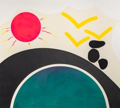 Sol caliente con pájaros - minimalista, contemporáneo, abstracto, acrílico sobre lienzo