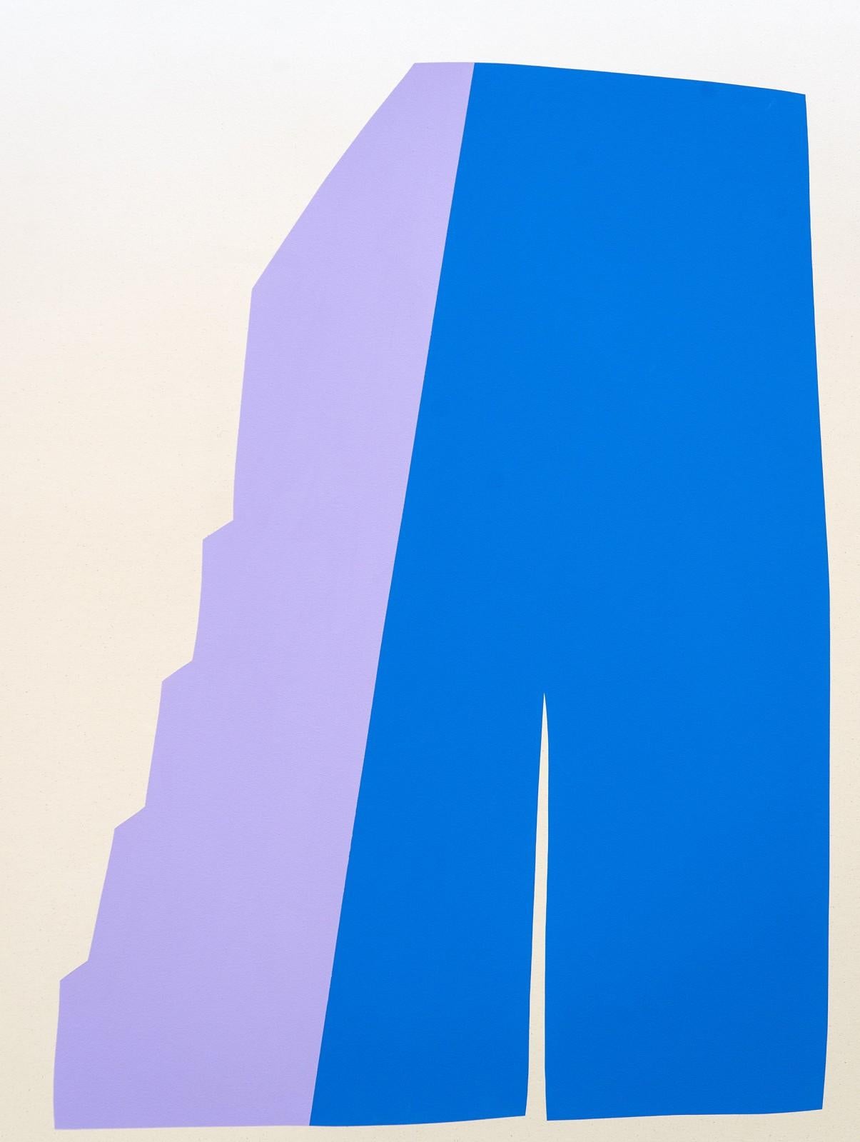 Großes blaues und lavendelfarbenes Gemälde mit verblüffender Sonne - farbenfrohes, abstraktes Gemälde, Acryl auf Leinwand (Violett), Abstract Painting, von Aron Hill