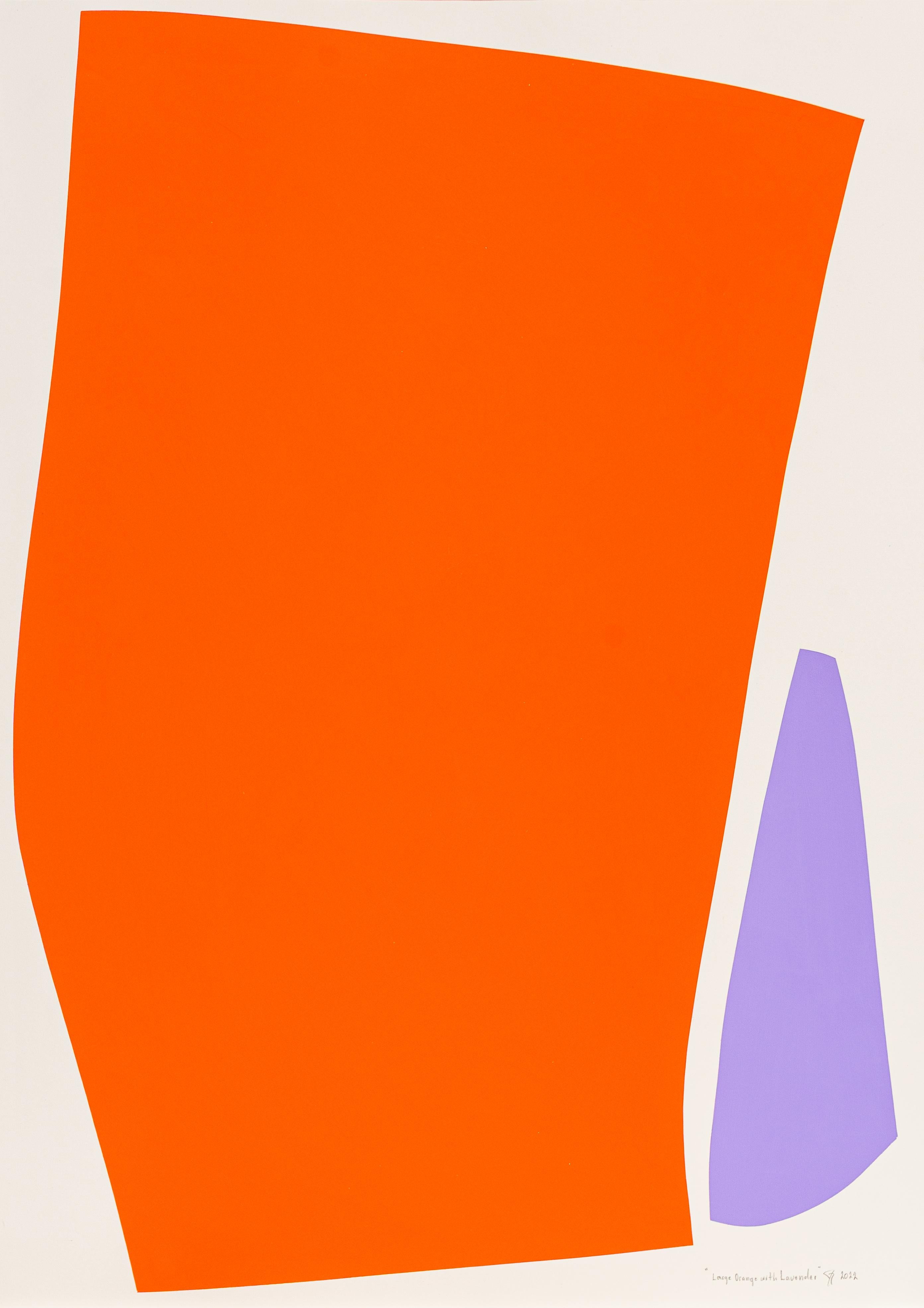 Naranja y lavanda grandes - Pintura acrílica abstracta sobre papel de archivo