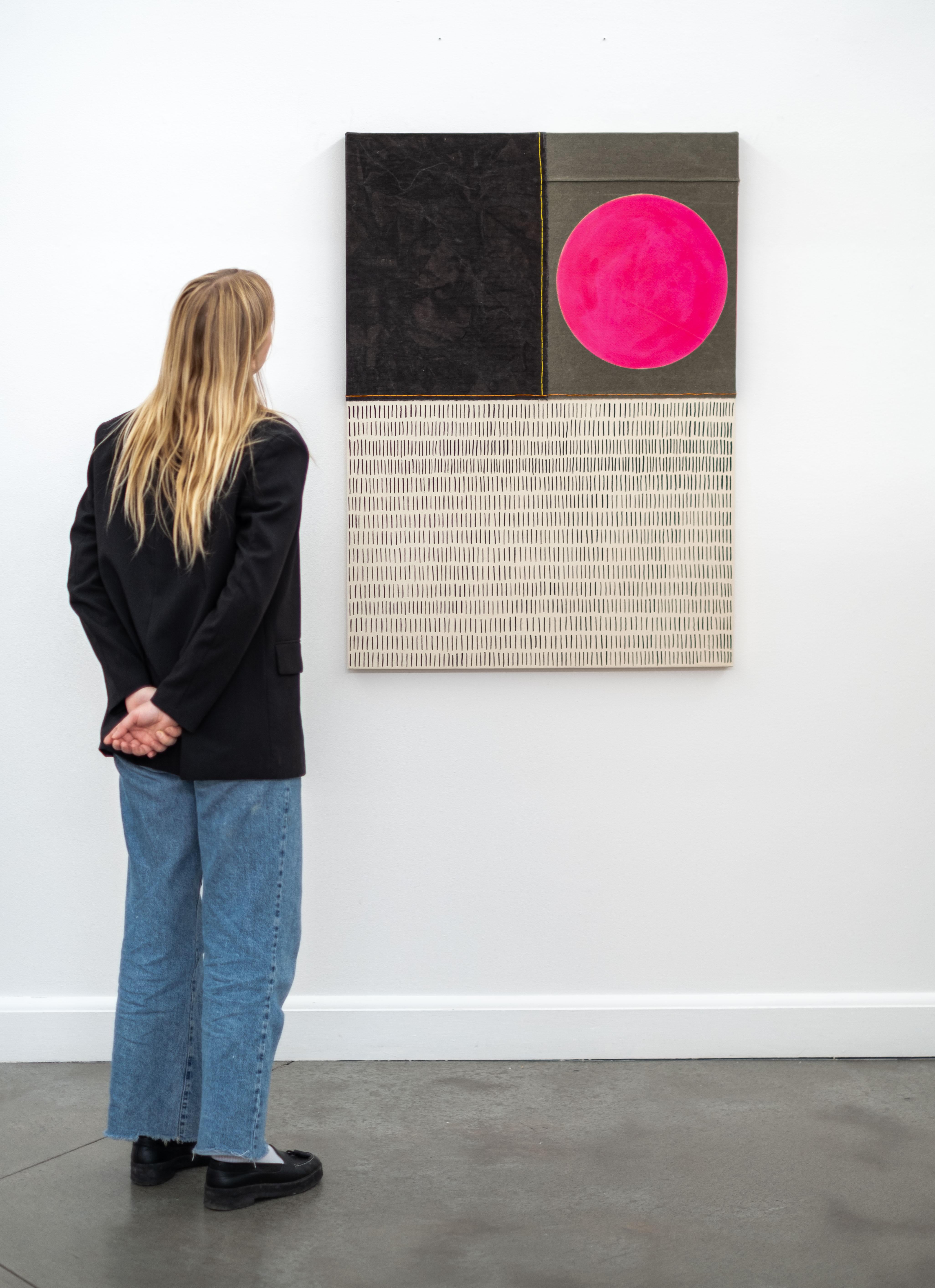 Molti segni con il sole rosa - luminoso, contemporaneo, astratto, acrilico su tela 7