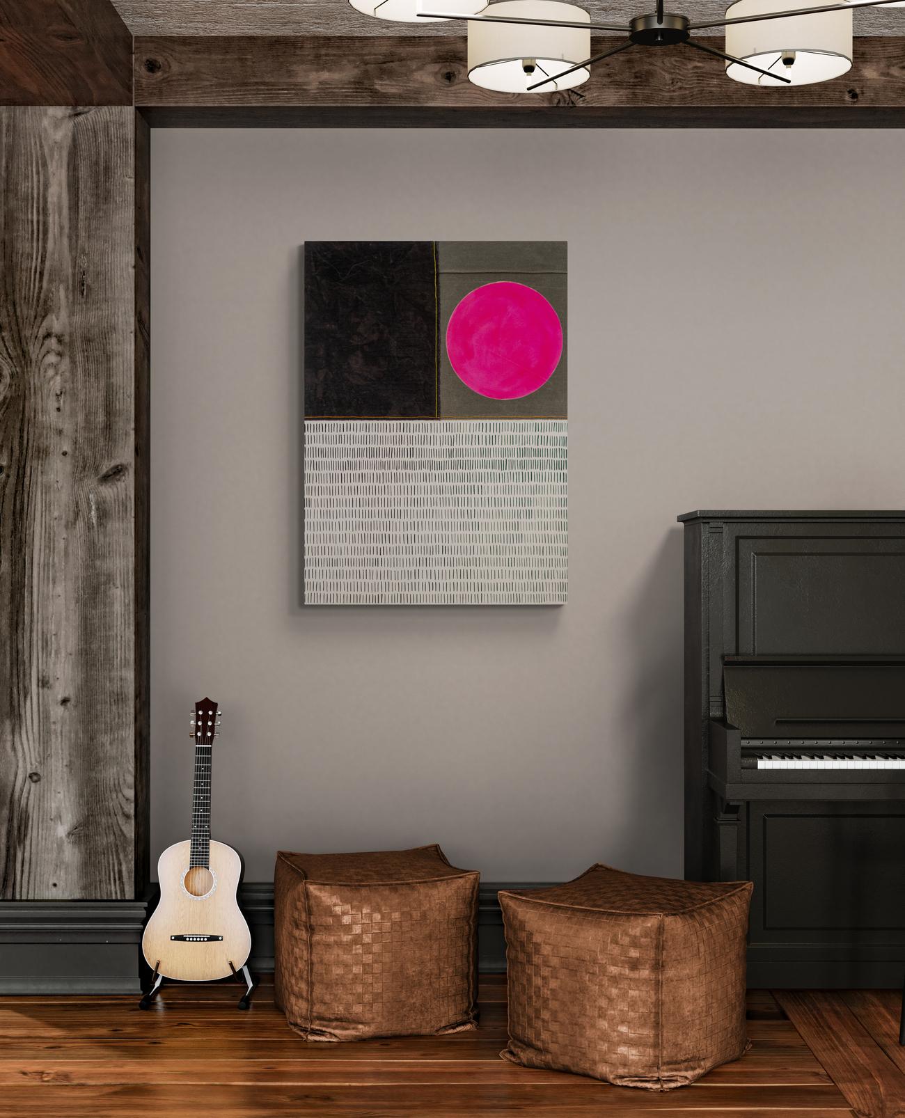 Molti segni con il sole rosa - luminoso, contemporaneo, astratto, acrilico su tela 10