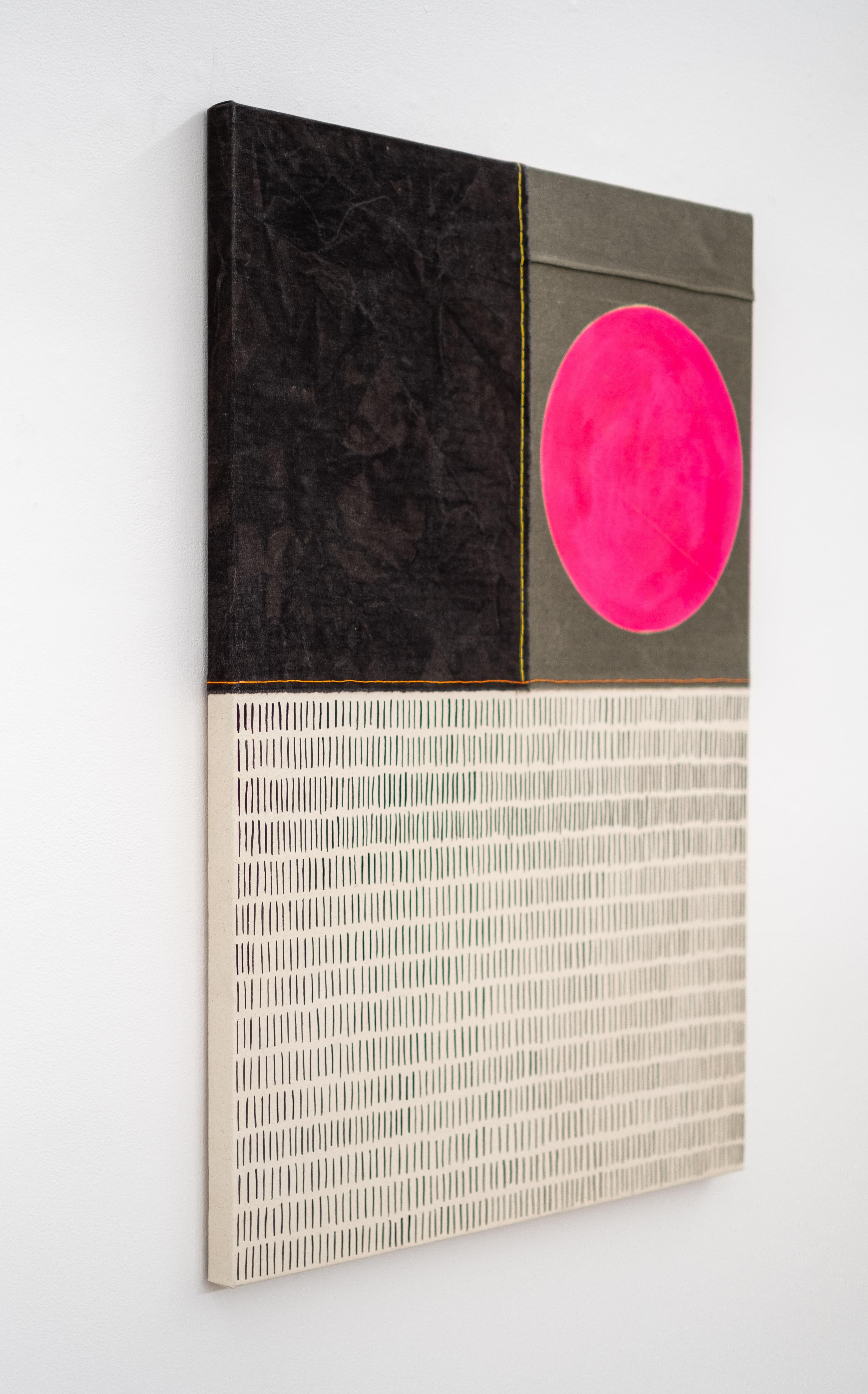 Molti segni con il sole rosa - luminoso, contemporaneo, astratto, acrilico su tela - Painting Astratto di Aron Hill