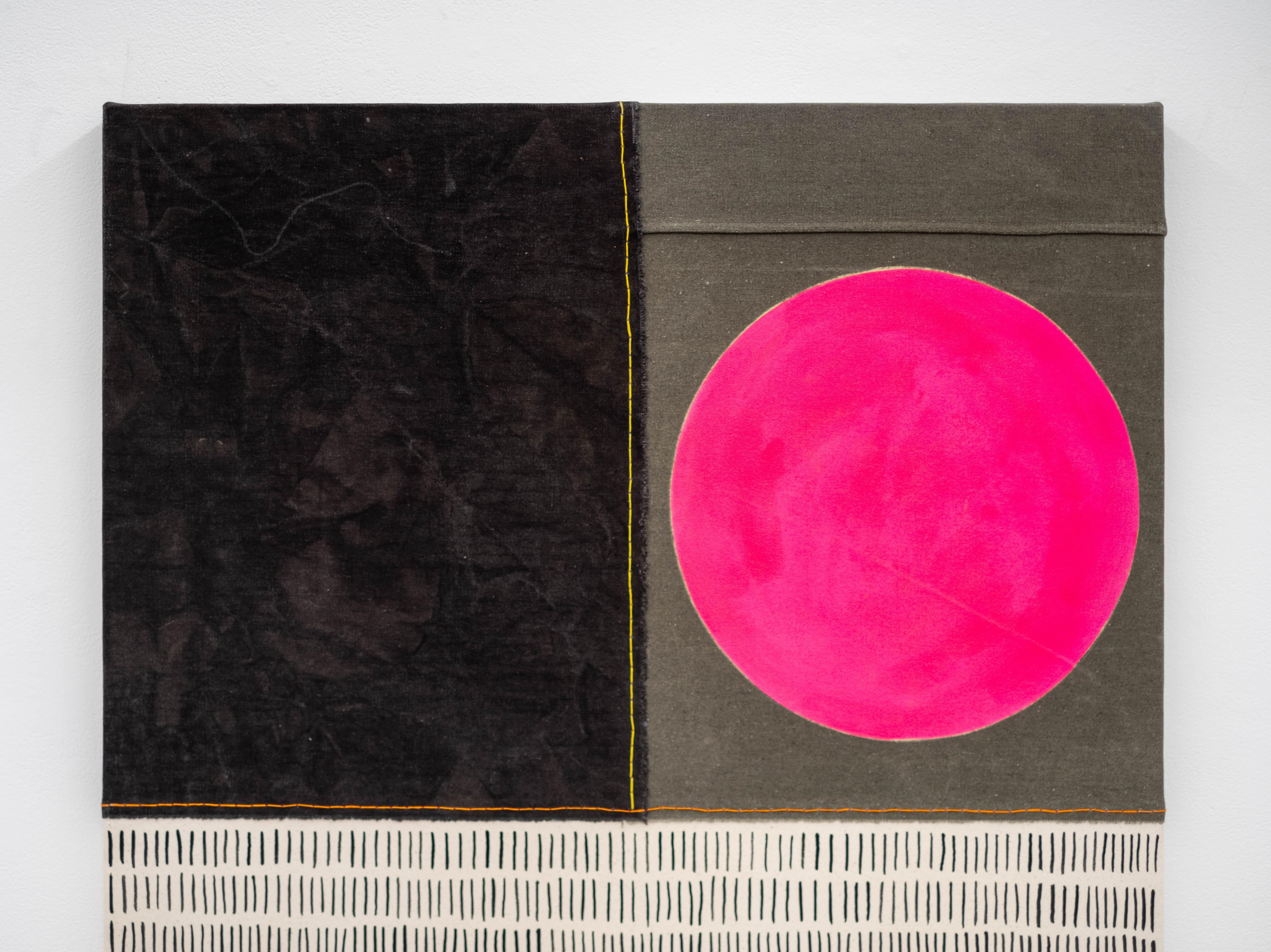 Molti segni con il sole rosa - luminoso, contemporaneo, astratto, acrilico su tela 2