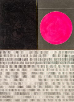 Molti segni con il sole rosa - luminoso, contemporaneo, astratto, acrilico su tela