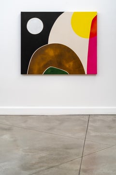 La luna sulla grande collina - minimalista, contemporaneo, astratto, acrilico su tela