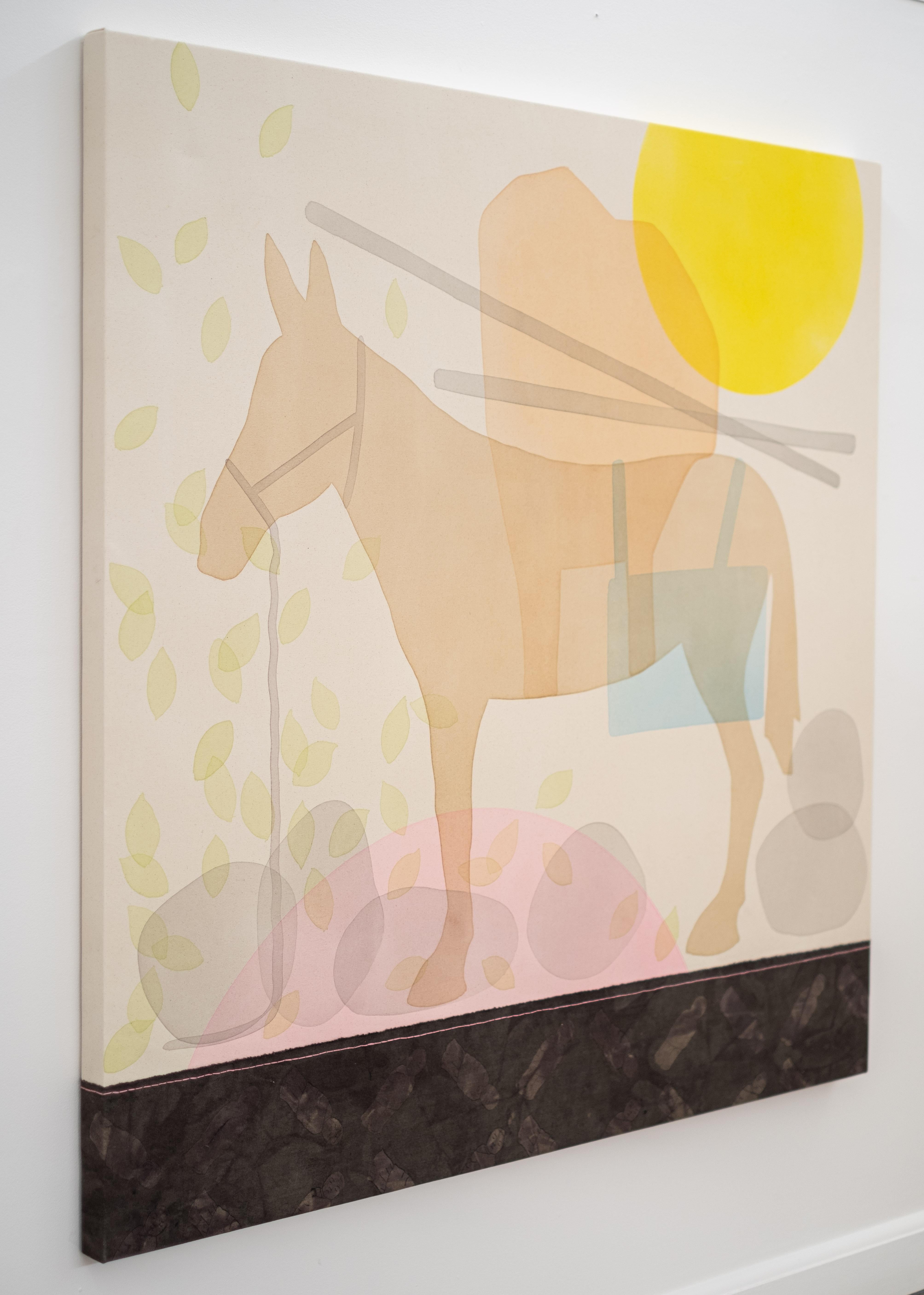 Mule mit transparentem pack und Felsen - farbenfrohes, figuratives Acryl auf Leinwand (Zeitgenössisch), Painting, von Aron Hill