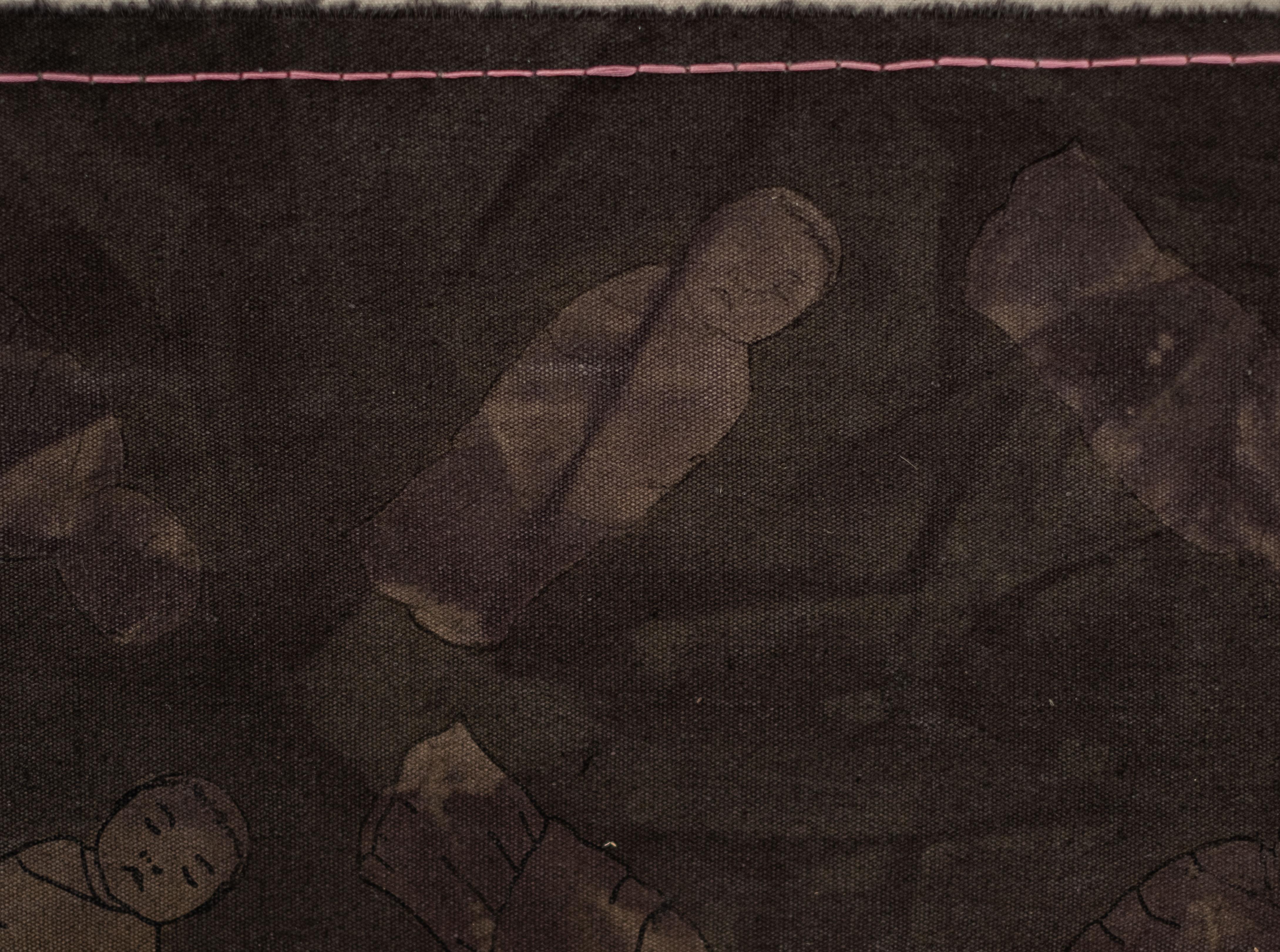 Mule mit transparentem pack und Felsen - farbenfrohes, figuratives Acryl auf Leinwand 2