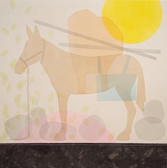 Mule avec un sac transparent et des roches - coloré, figuratif, acrylique sur toile