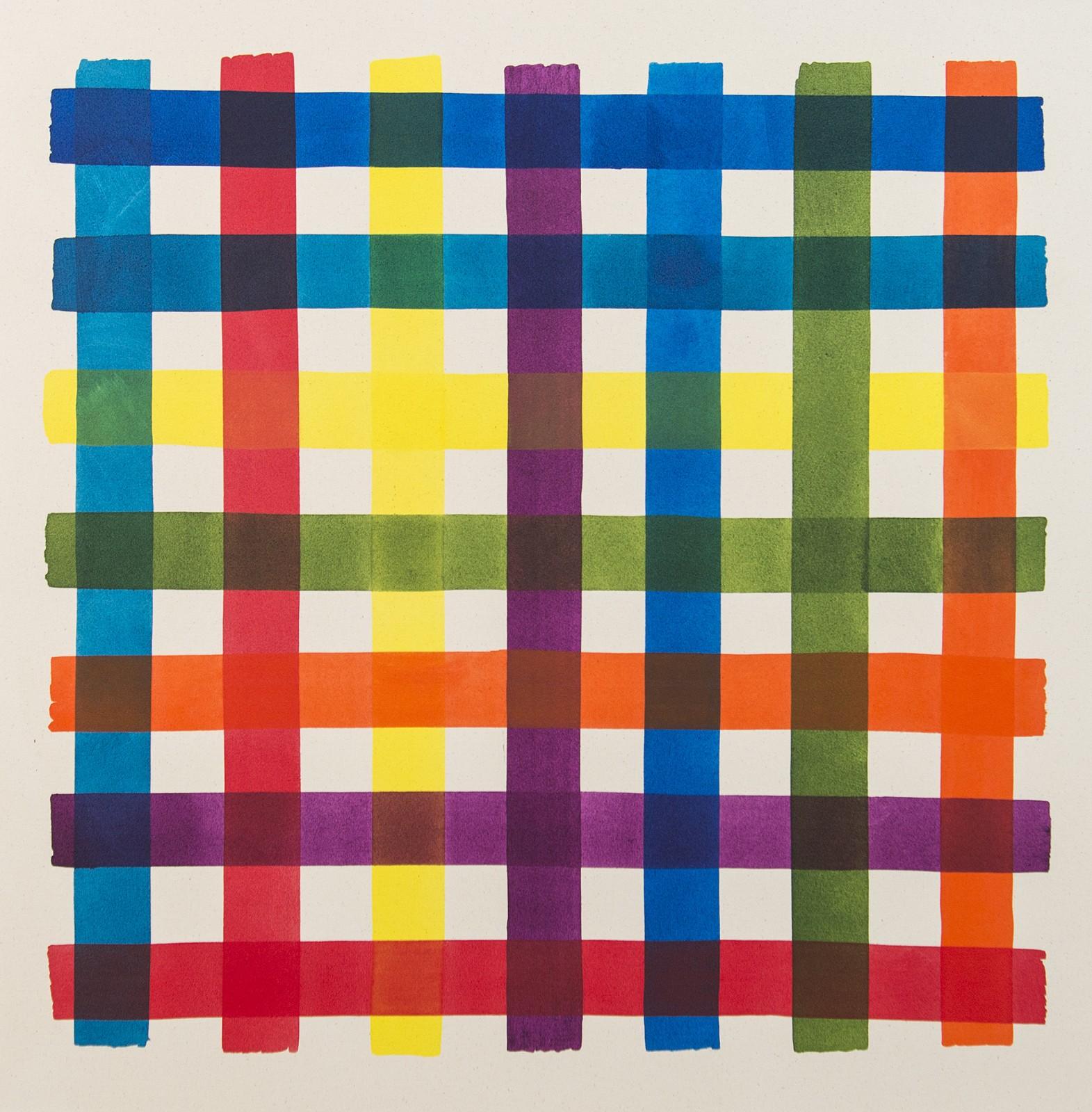 Gris de test multicolore - audacieux, vibrant, saturé, contemporain, acrylique sur toile - Painting de Aron Hill