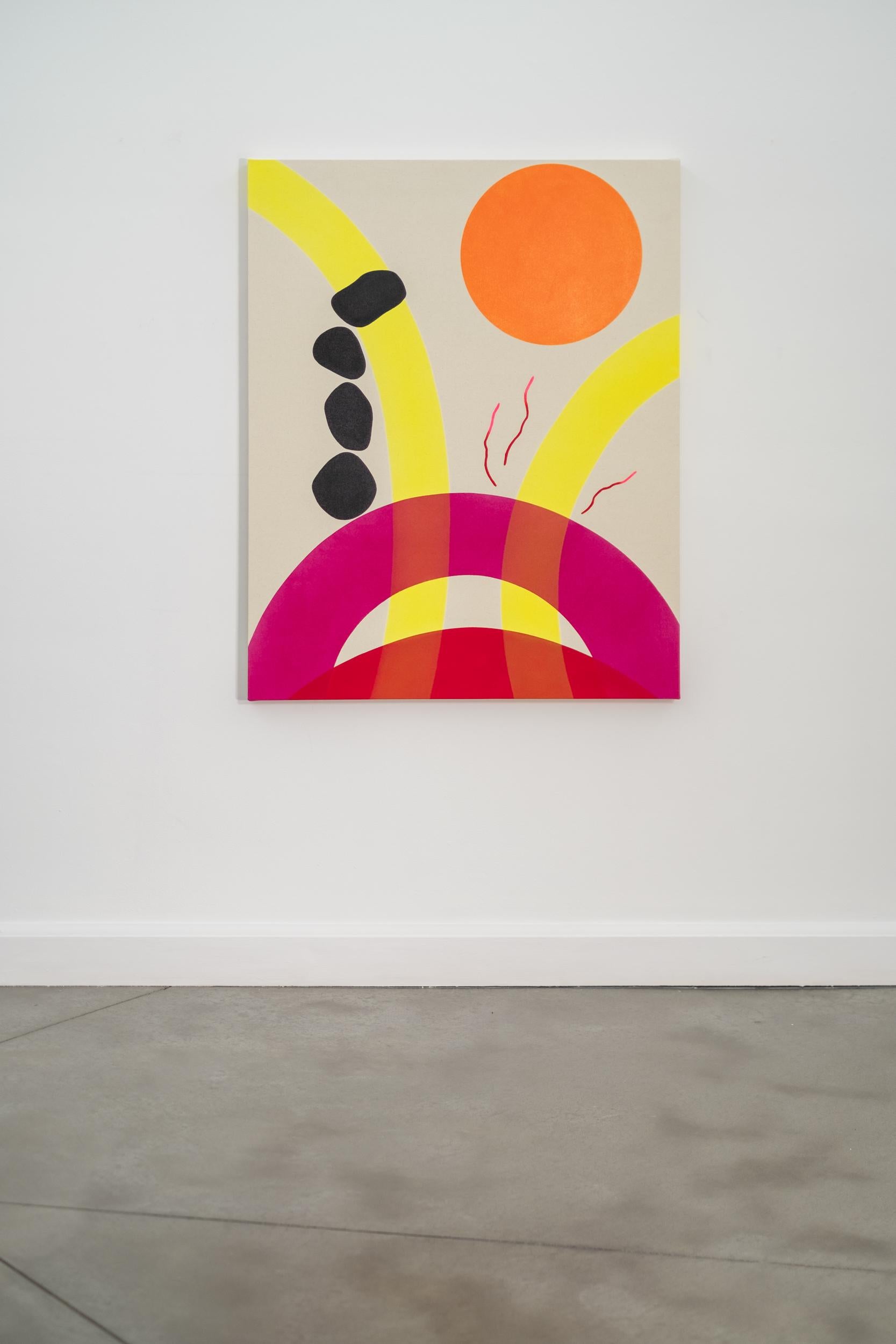 Sole arancione con 4 rocce - minimalista, contemporaneo, astratto, acrilico su tela - Painting di Aron Hill