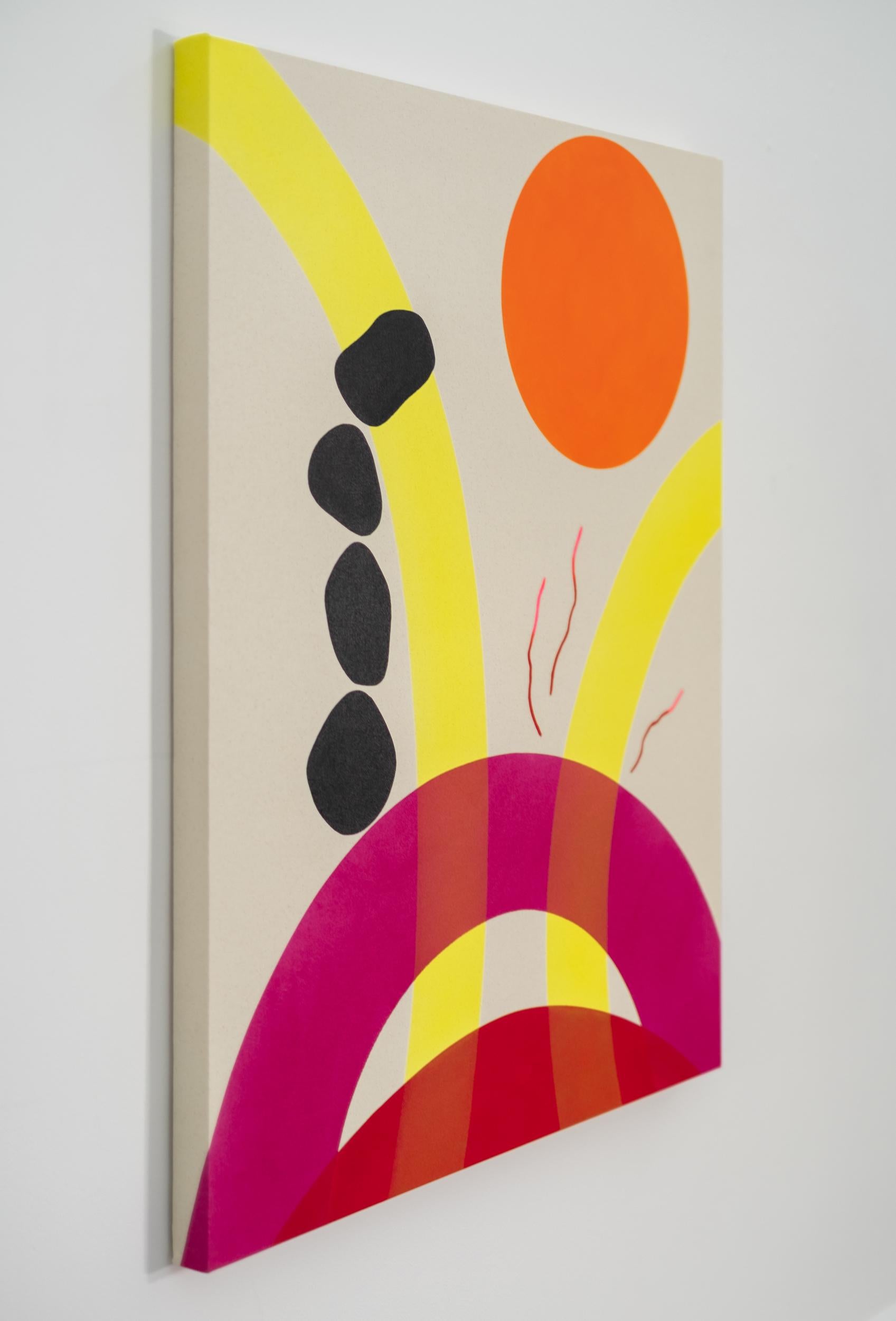 Sole arancione con 4 rocce - minimalista, contemporaneo, astratto, acrilico su tela - Painting Astratto di Aron Hill