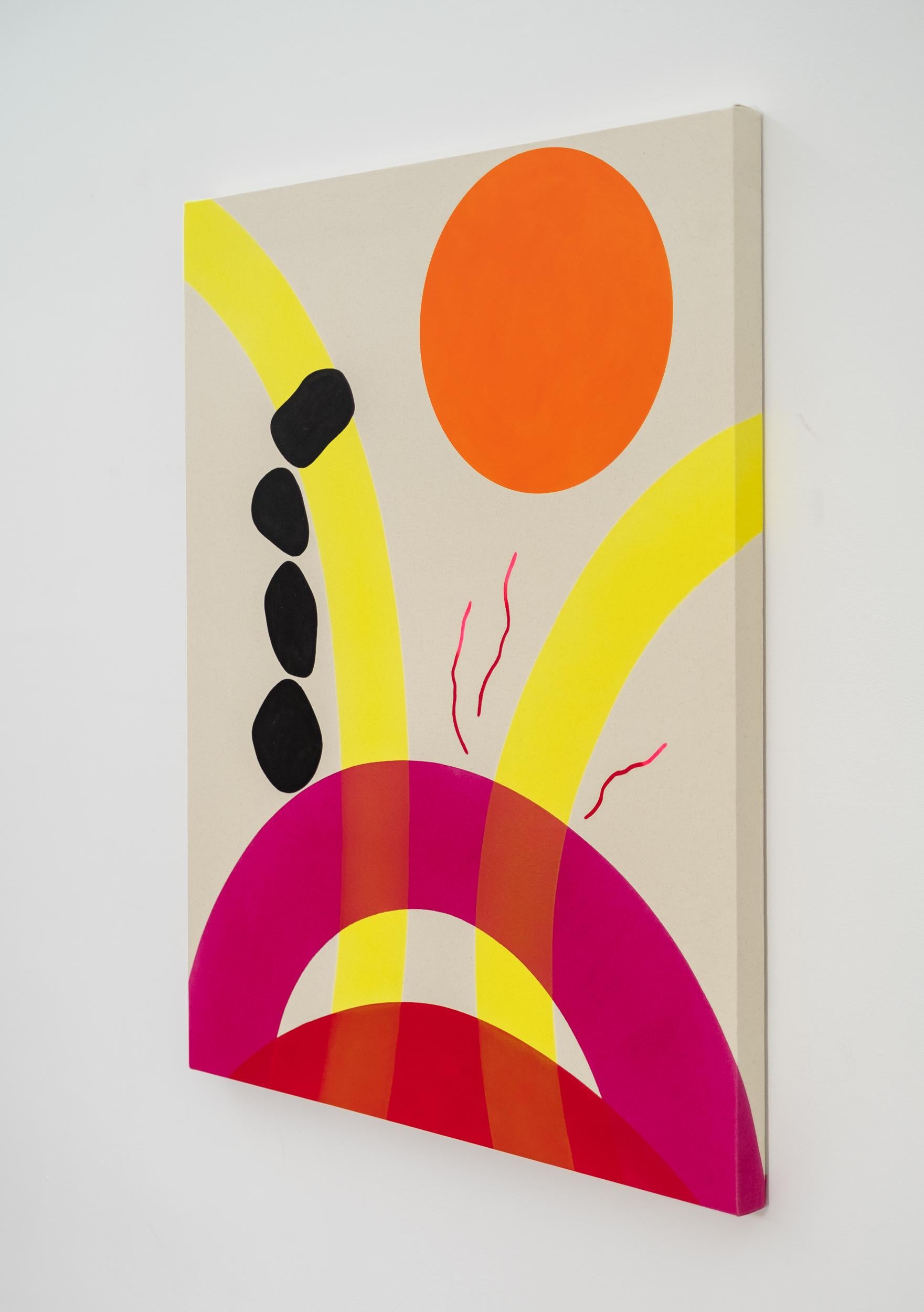 Sole arancione con 4 rocce - minimalista, contemporaneo, astratto, acrilico su tela - Abstract Painting Arancia di Aron Hill
