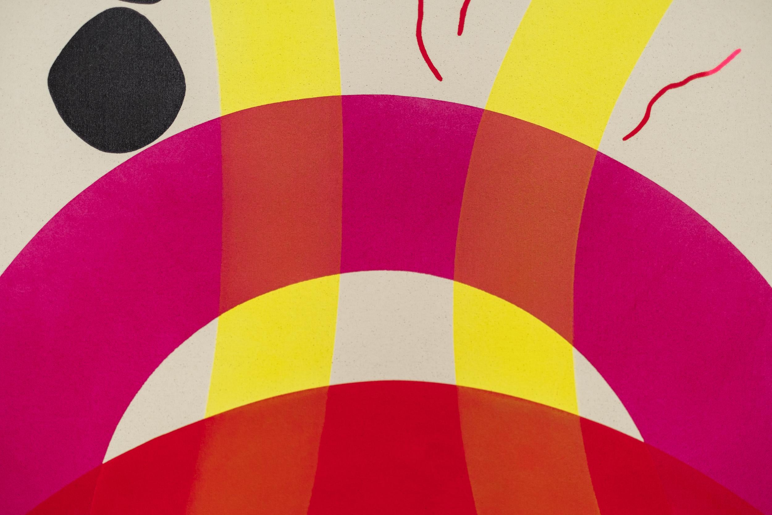 Questo dipinto minimalista e colorato è un paesaggio rivisitato con l'immagine di un sole.

Il lavoro di Aron Hill è definito da una tavolozza di colori freschi e moderni e da forme semplici e audaci, lo stile tipico di famosi modernisti canadesi