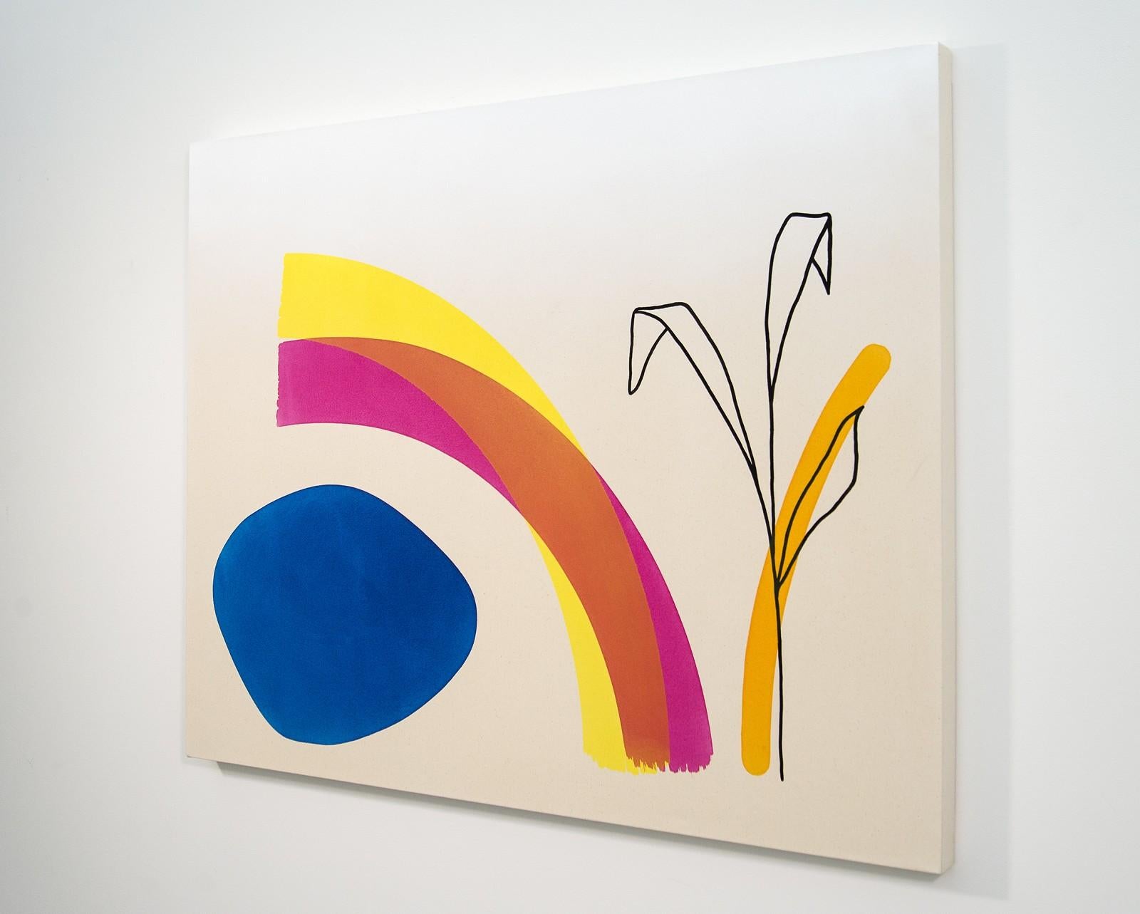 Outline einer Pflanze - helle, farbenfrohe, abstrakte Formen, Acryl auf Leinwand – Painting von Aron Hill