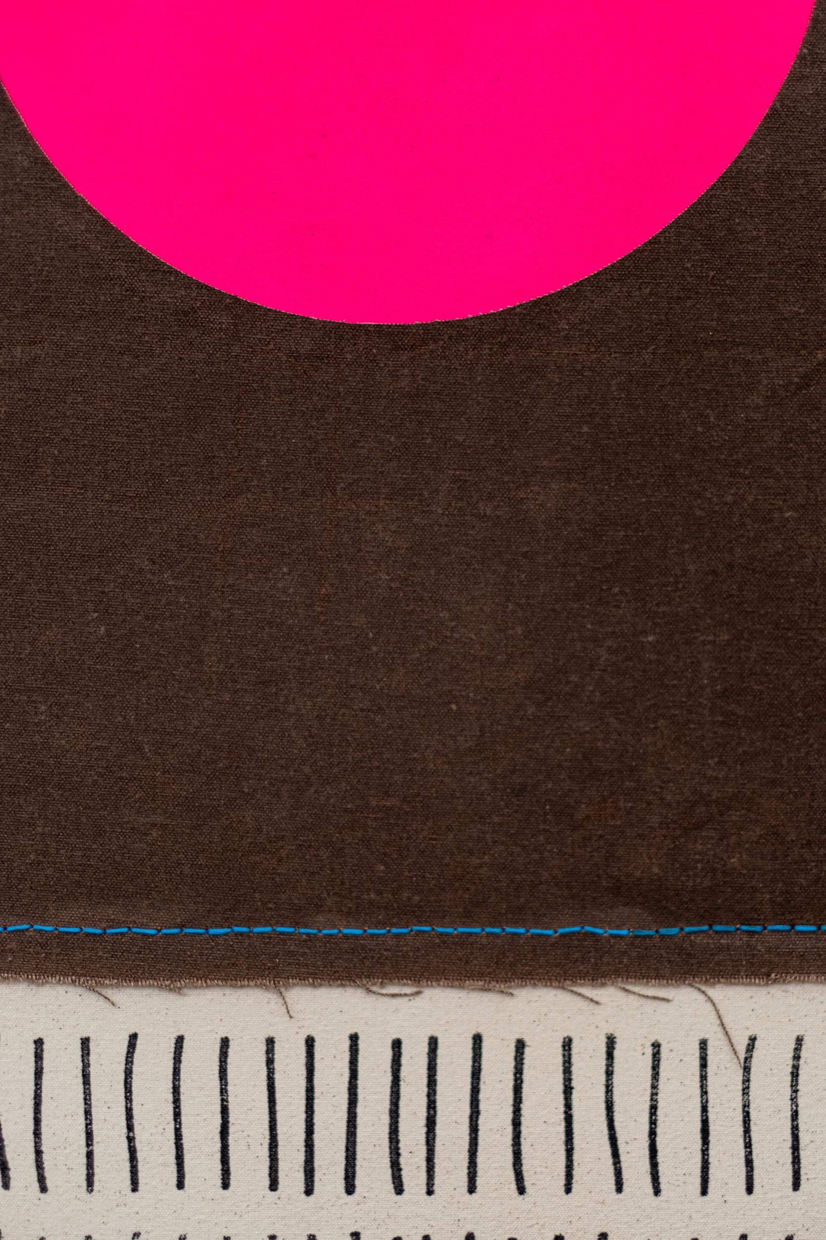 Sole rosa, linea blu con molti segni - minimalista, astratto, acrilico su tela in vendita 3
