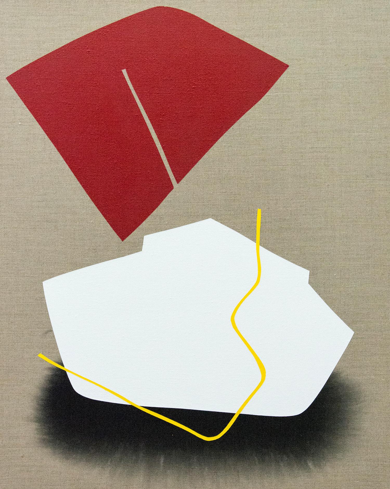 Blocs rouges et blancs - ensemble de quatre peintures ludiques sur lin - Painting de Aron Hill